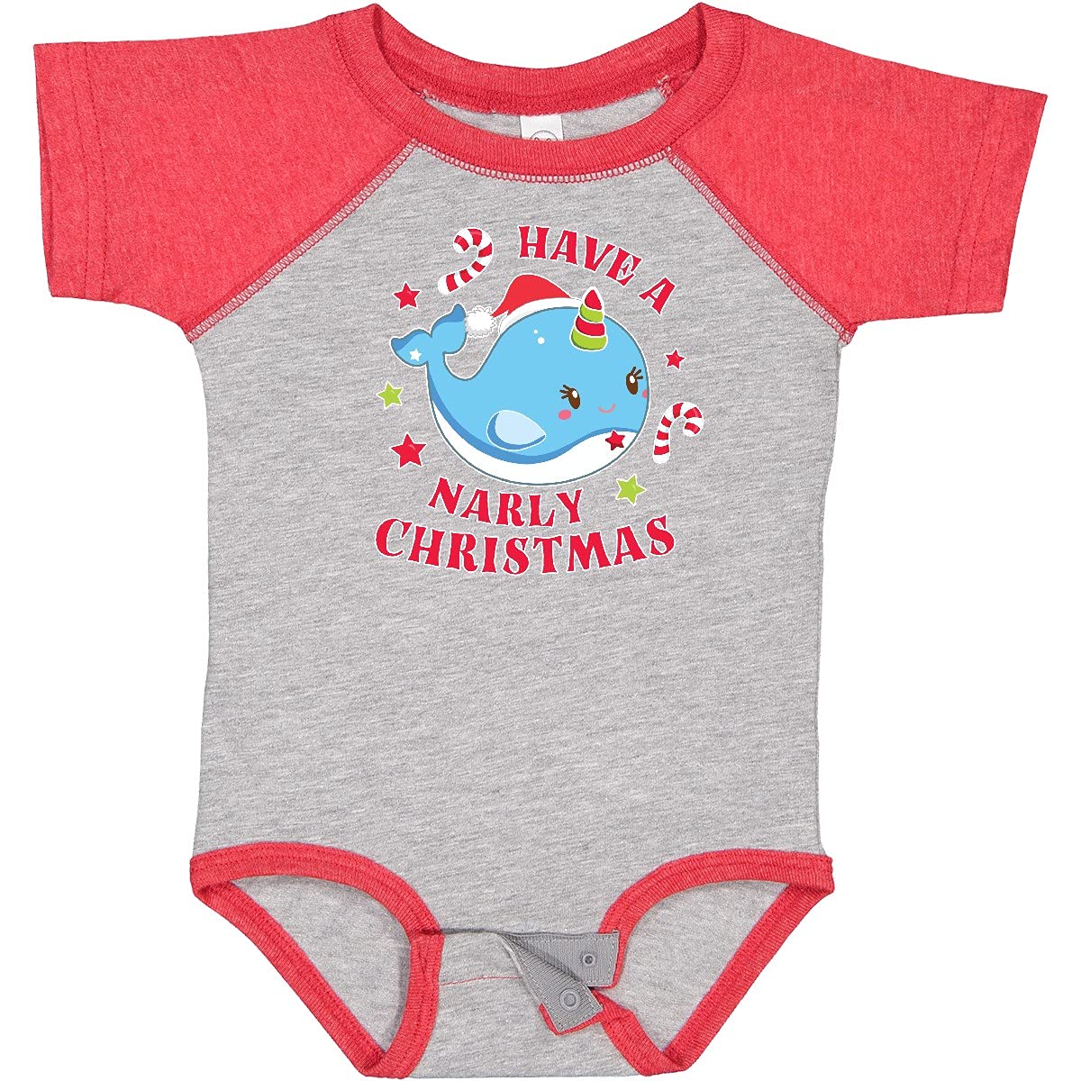 Inktastic Cute Blue Narwhal & Candy Print Christmas Baby Bodysuit - Festive Holiday Outfit for Infants & Toddlers - Perfect for Family Photos, Holiday Parties & Gift Giving