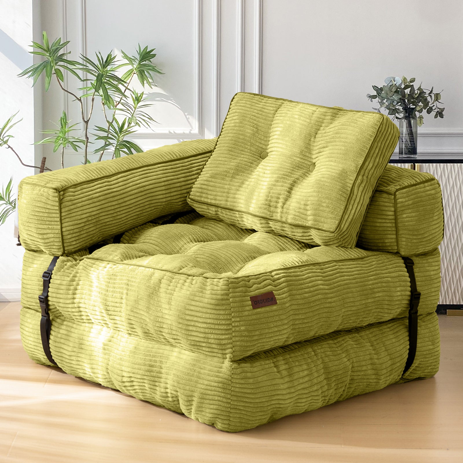 MAXYOYO L-Shaped Convertible Sofa Bed with Armrest - Space Saving Foldable Sleeper Sofa for Small Apartments, Guest Rooms & Home Office (Gray)