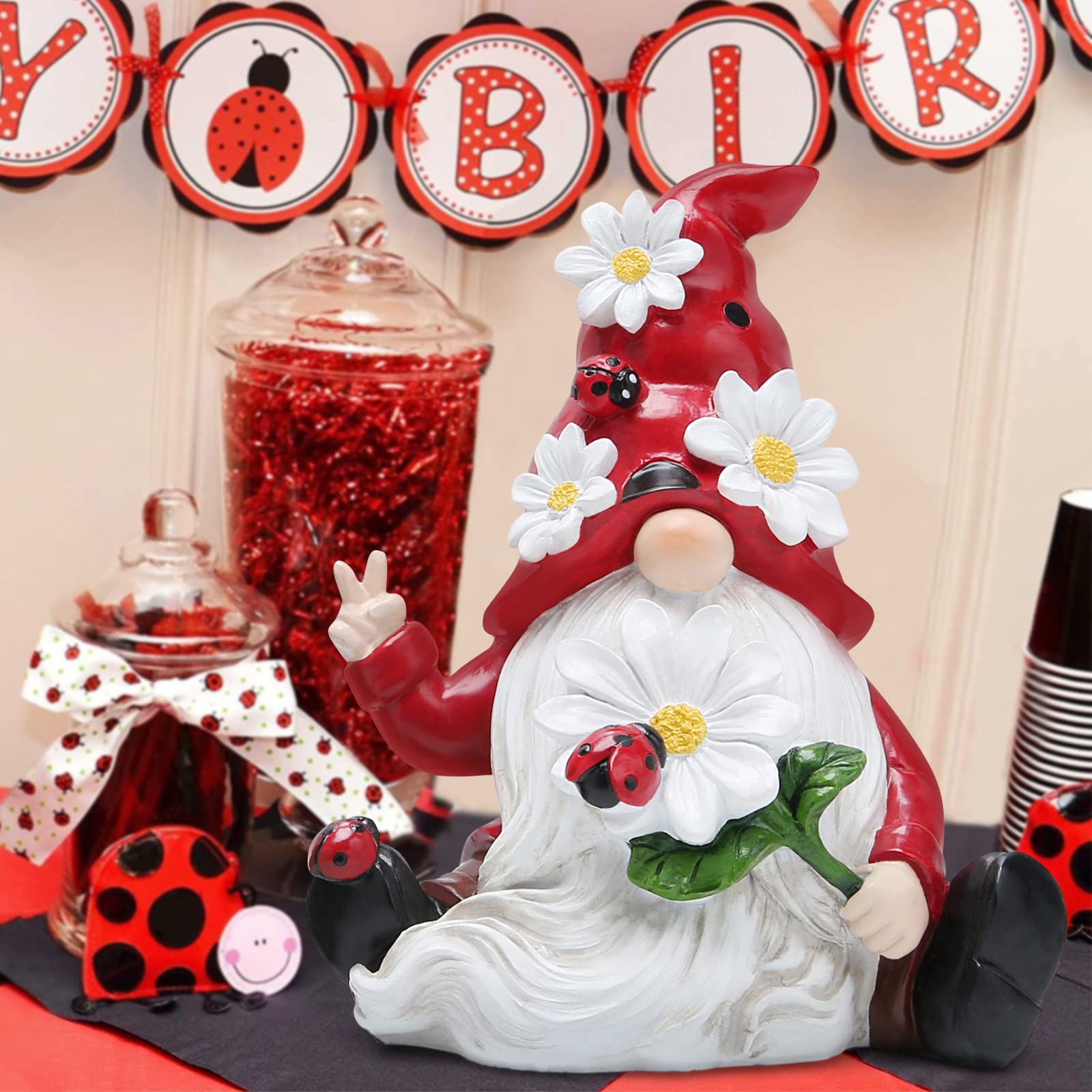 Ladybug Gnomes Decor - Spring Summer Outdoor Garden Ornaments, Cute Ladybug Figurines for Birthday Gifts (Mom, Women, Grandma) | Perfect for Garden Decor, Patio Display & Gift Giving