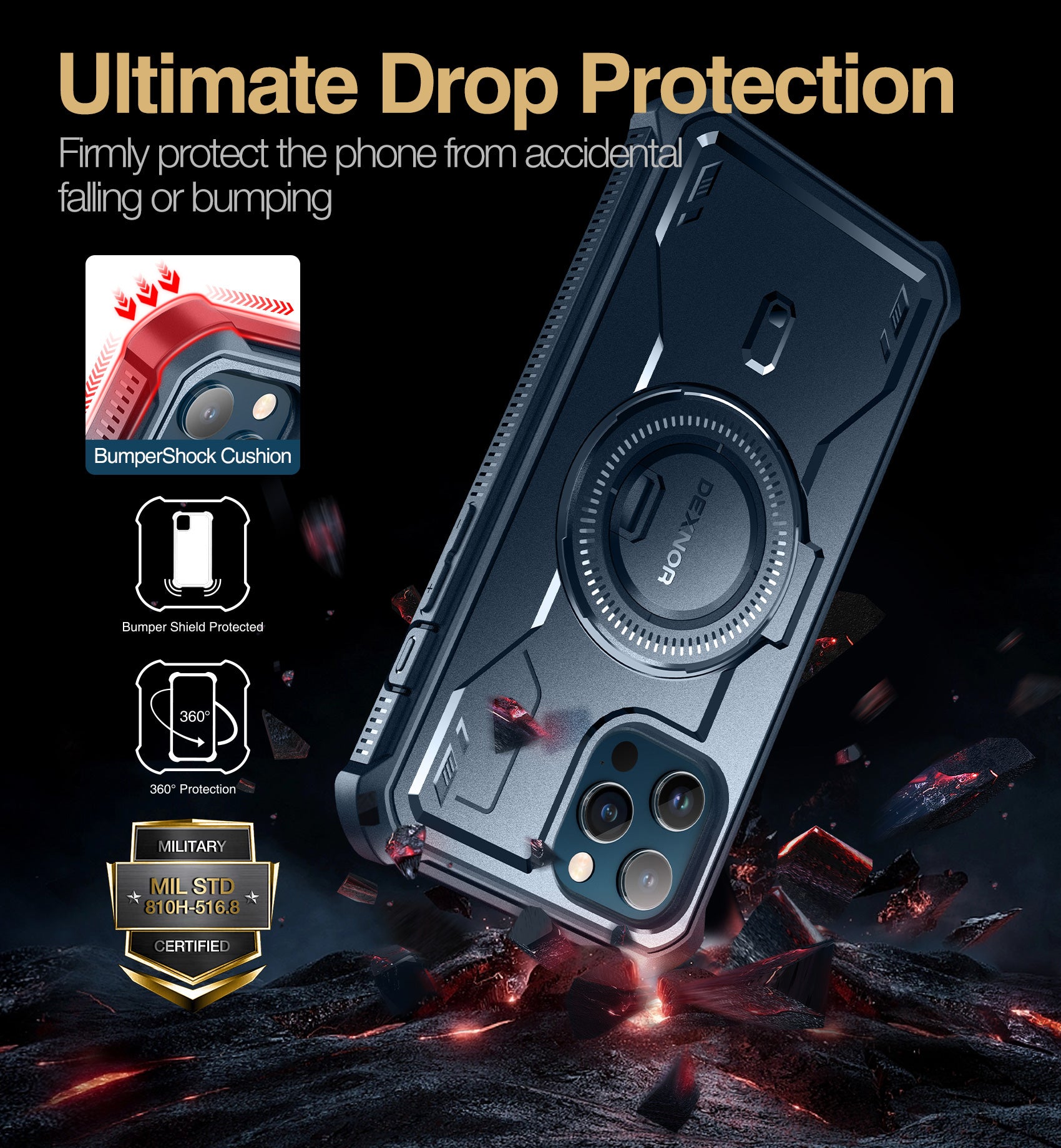 Dexnor Heavy Duty Shockproof Black Case for iPhone 12 Pro Max with MagSafe - Built-in Screen Protector & Adjustable Kickstand | Perfect for Outdoor, Travel & Daily Protection