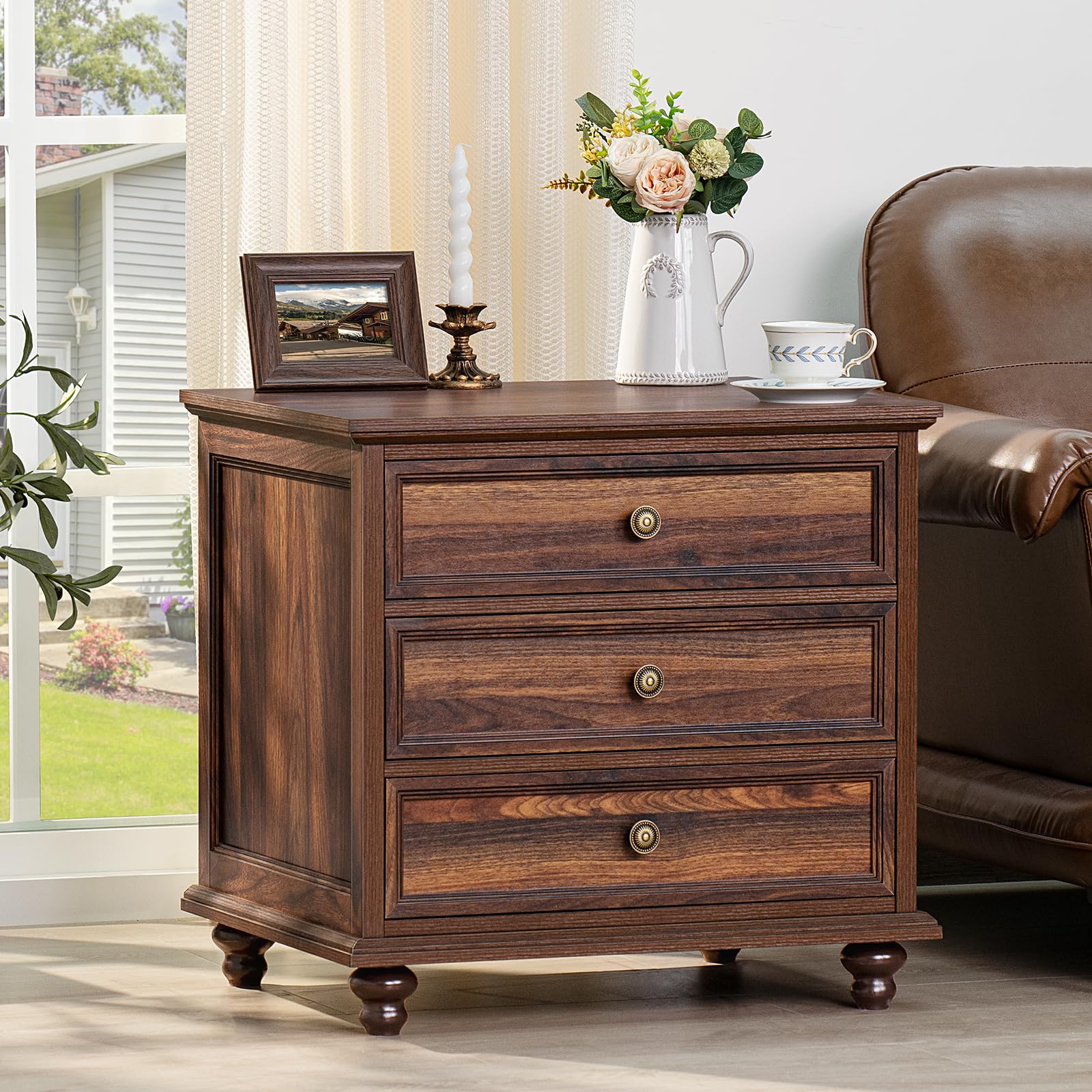 Farmhouse Dresser and Nightstand Set - 3 Piece Bedroom Furniture with 7-Drawer Dresser (54