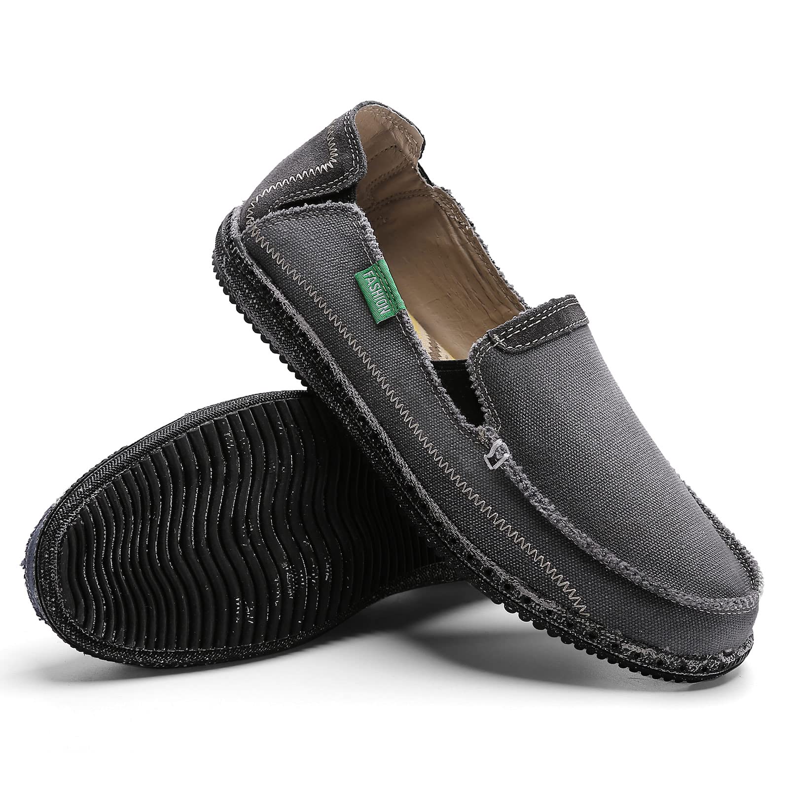 JAMONWU Men's Slip-On Canvas Loafers - Breathable Casual Boat Shoes for Men - Vintage Style Deck Shoes - Perfect for Walking, Travel & Summer Outfits