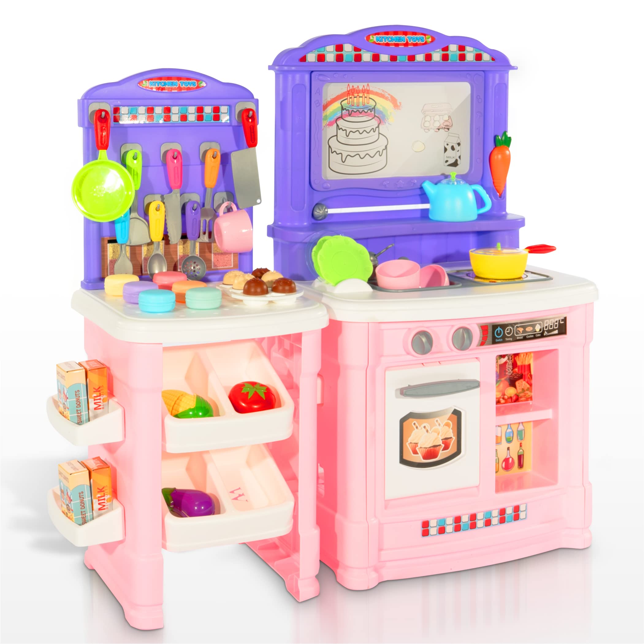 **Kids Toy Kitchen Playset with Realistic Cooking Sounds & Lights - Toddler Chef Oven Stove Set Includes Utensils, Pots, Pans & Play Food - Interactive Pretend Play for Ages 3+ - Perfect for Birthday Gifts & Indoor Role-Playing Fun**