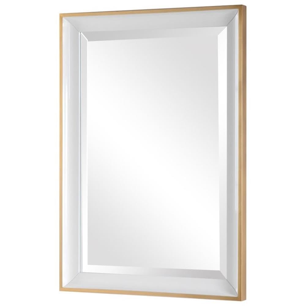 BOWERY HILL Contemporary Gloss White Wall Mirror - Modern Home Decor for Living Room, Bedroom & Entryway