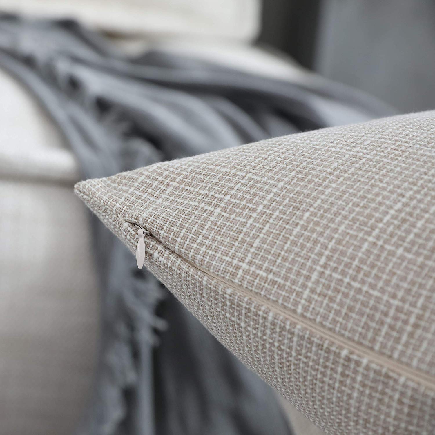 Red White Gray Black Checkered Linen Throw Pillow Cover 16x16 Inches - Soft Natural Cushion Case for Sofa, Armchair, Bed - Perfect for Home Decor, Living Room, Bedroom & Cozy Spaces