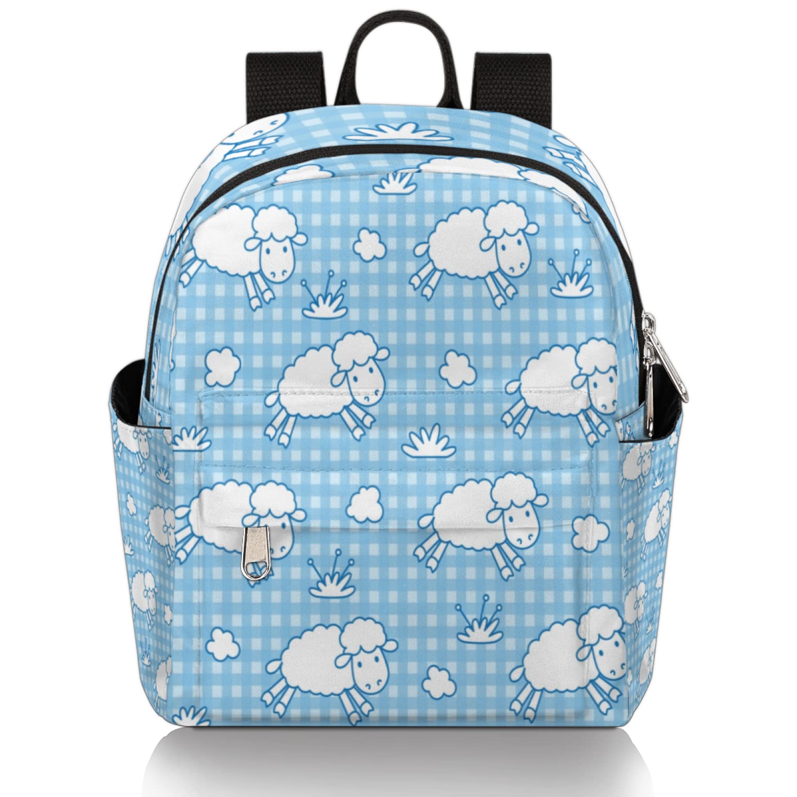 Stylish Blue Plaid Mini Backpack for Women & Teens - Cute Lamb Sheep Design, Lightweight Small Purse for School, Travel & Daily Use | Fashionable Casual Daypack for Girls
