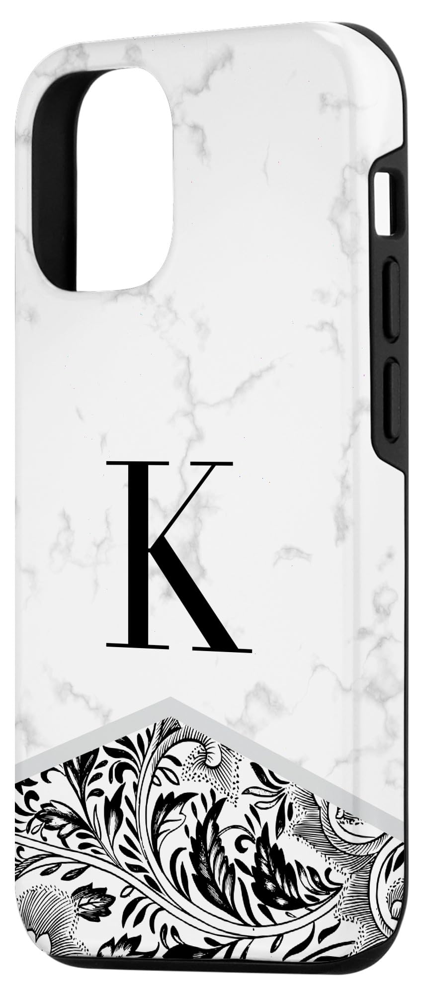 Premium Monogram Floral Phone Case for iPhone 12/12 Pro - Elegant Black & White Design with Custom Initial Letter K - Perfect for Everyday Use, Gifts & Fashion Accessories