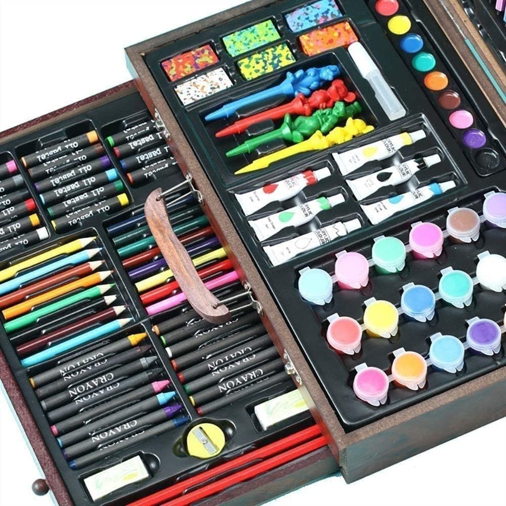 130-Piece Deluxe Wooden Art Painting and Drawing Set - Complete Art Supplies Kit for Kids & Adults - Perfect for Sketching, Watercolor, Oil Painting & DIY Crafts