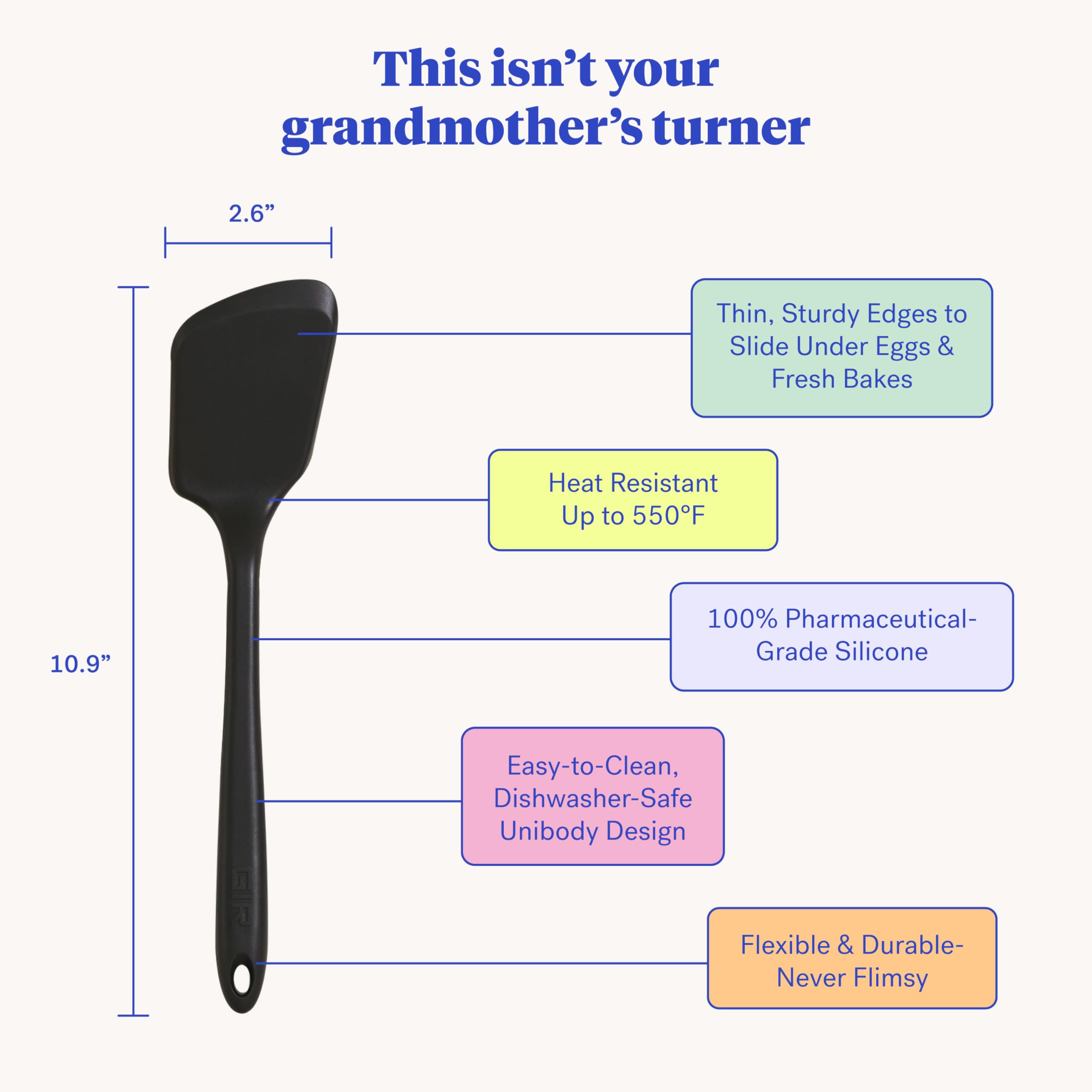 GIR Get It Right Silicone Spatula Turner - Heat-Resistant up to 550°F - Nonstick Pancake Flipper, Egg & Kitchen Tool - Mini 11 Inch - Black Silicone Spatula for Cooking, Baking, Flipping Eggs & Pancakes - Perfect for Nonstick Cookware & Everyday Kitchen Use