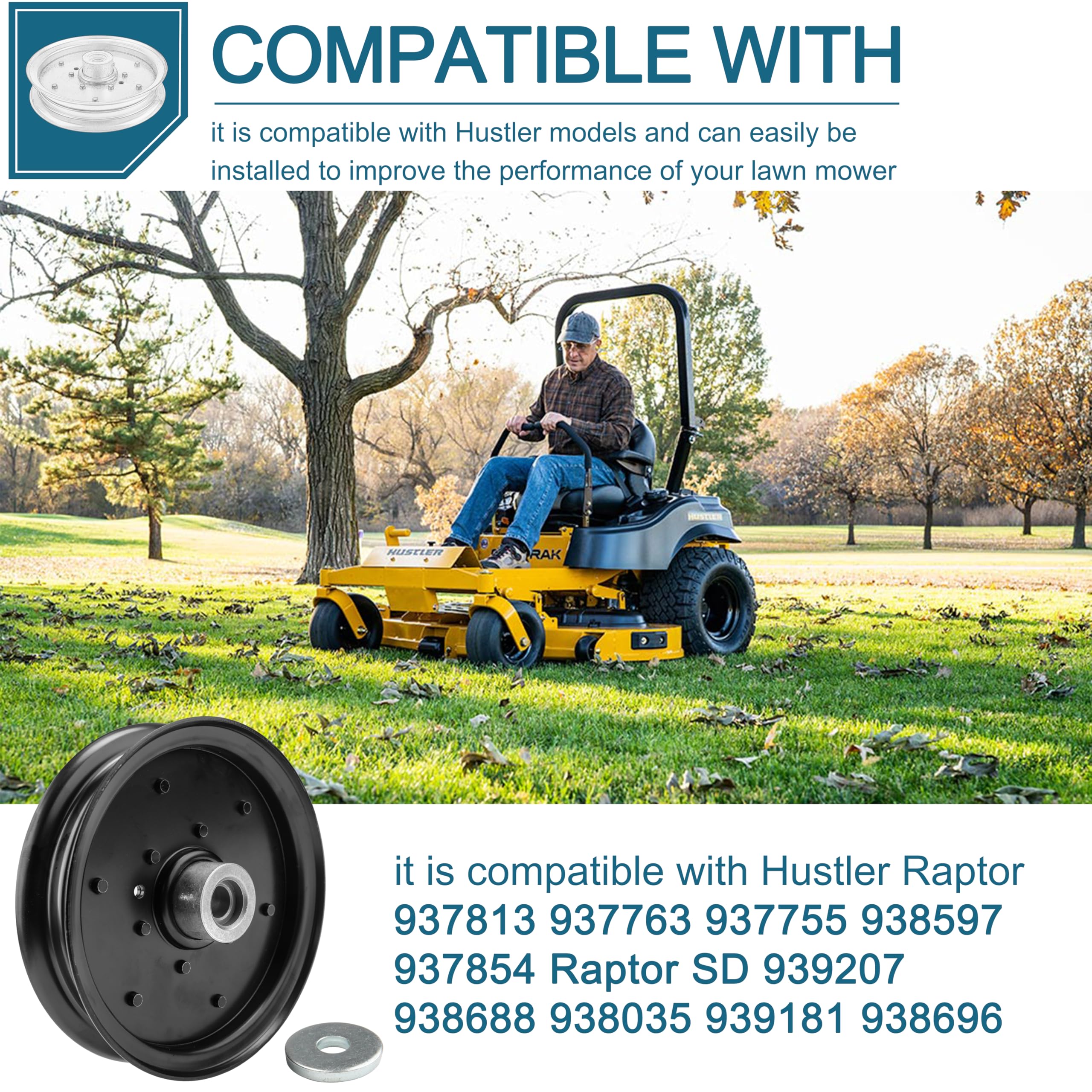 Hustler Raptor & Raptor SD Lawn Mower Idler Pulley 126124 604231 - Replacement Part for Models 937813, 937763, 937755, 938597, 937854, 939207, 938688, 938035, 939181, 938696, 280-811 - Perfect for Smooth Mower Belt Operation & Maintenance