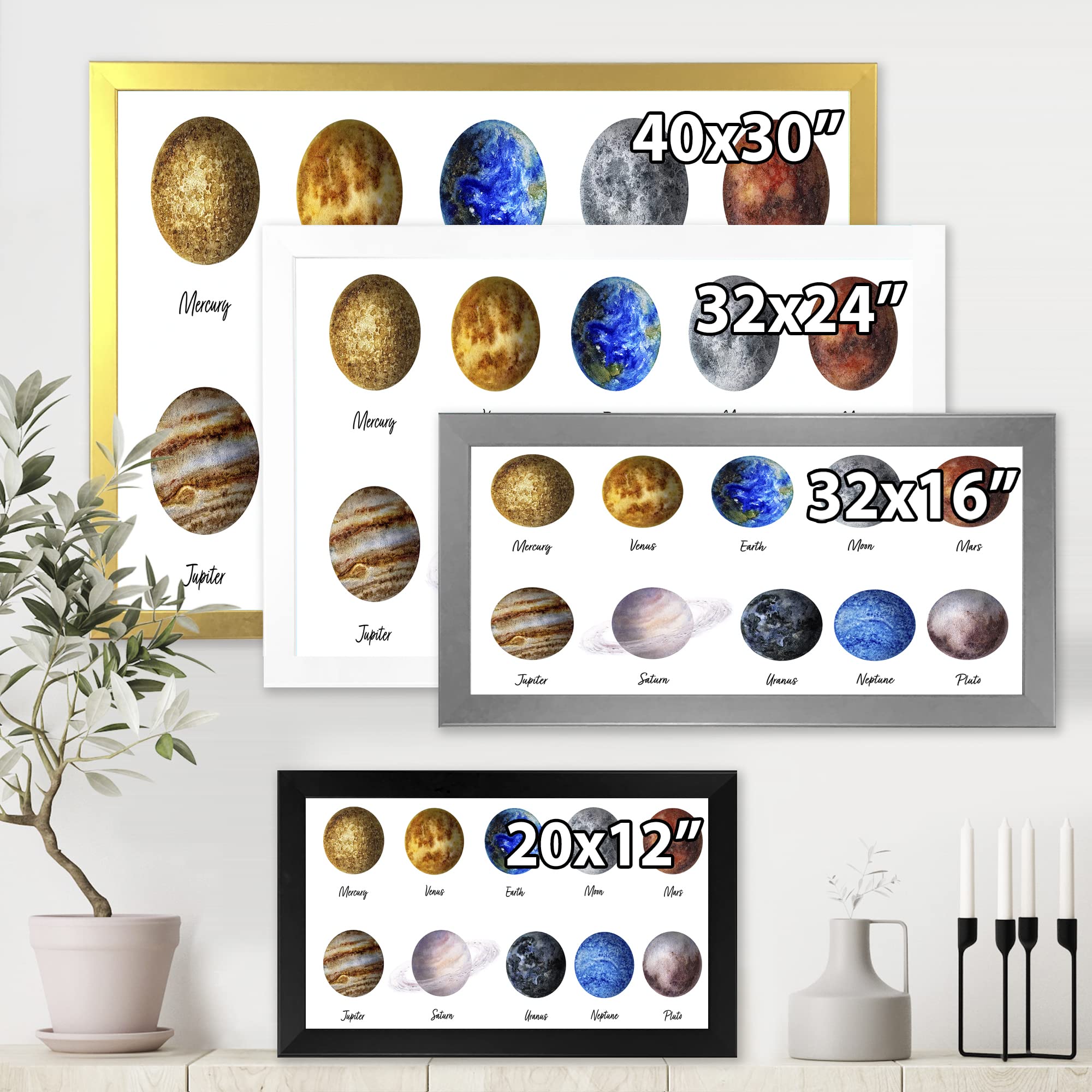 All Planets United Modern Framed Wall Art - Solar System Space Decor for Living Room, Bedroom & Office - Premium Canvas Print for Home & Office Decoration
