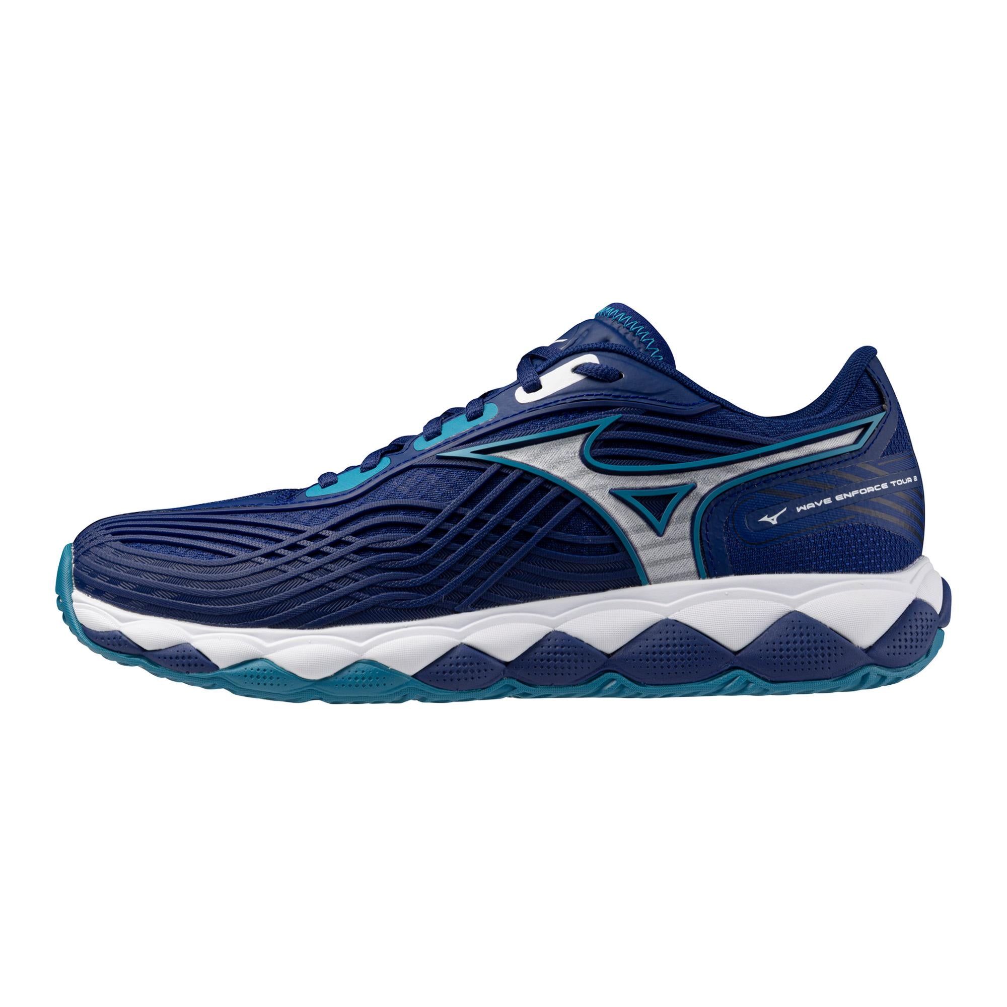 Mizuno Wave Enforce Tour Blue/White Men's Tennis Shoes - High-Performance Court Shoes for Competitive Play & Training