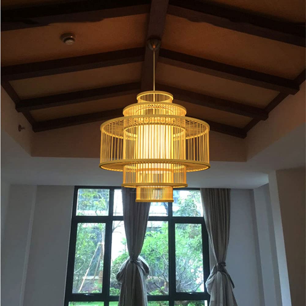 Vintage Chinese-Style Bamboo Pendant Light - Antique Industrial Ceiling Lamp with Woven Design for Living Room, Dining Room & Farmhouse Decor | Perfect for Rustic, Asian-Inspired & Boho Home Interiors