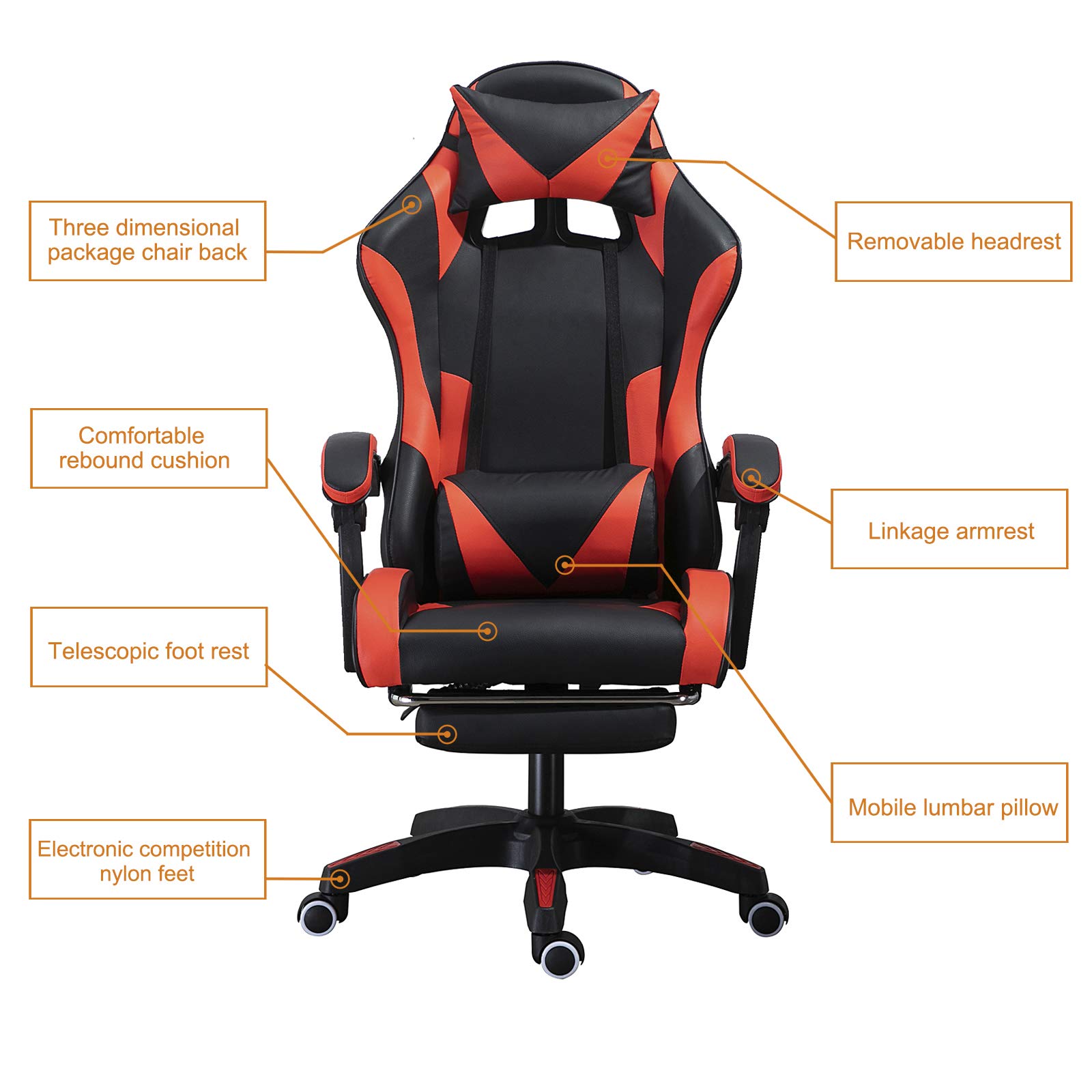 Racing-Style Ergonomic High-Back Gaming Chair with Adjustable Height, Headrest & Lumbar Support - Electronic Sports Swivel Office Chair with Foot Pedals (Red & Black) - Perfect for Esports, Streaming & Long Work Sessions