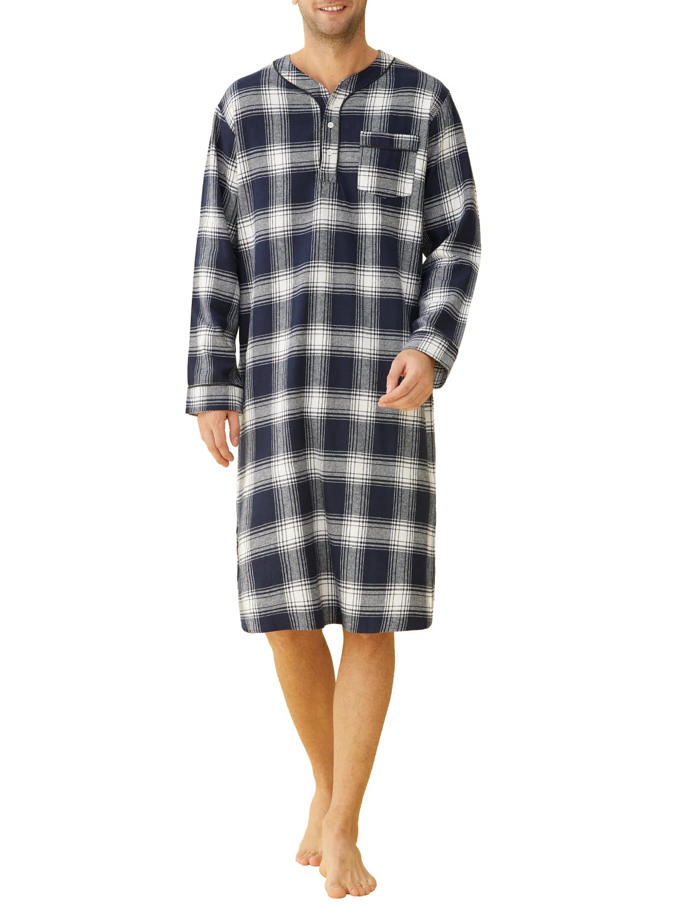Latuza Men's Cotton Flannel Nightshirt - Soft & Comfortable Sleepwear for Lounge & Bedtime - Perfect for Relaxing at Home or Cold Weather Nights