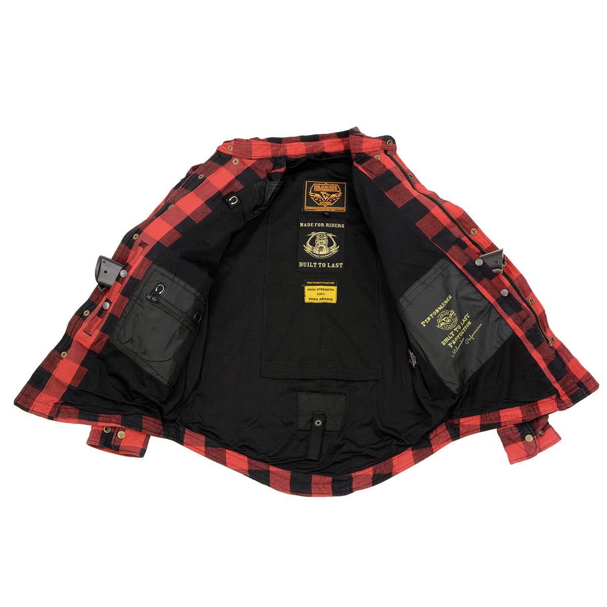 Milwaukee Leather MPM1631 Men's Plaid Flannel Biker Shirt with CE Approved Armor - Aramid Fiber Reinforced for Motorcycle Riding & Outdoor Adventures