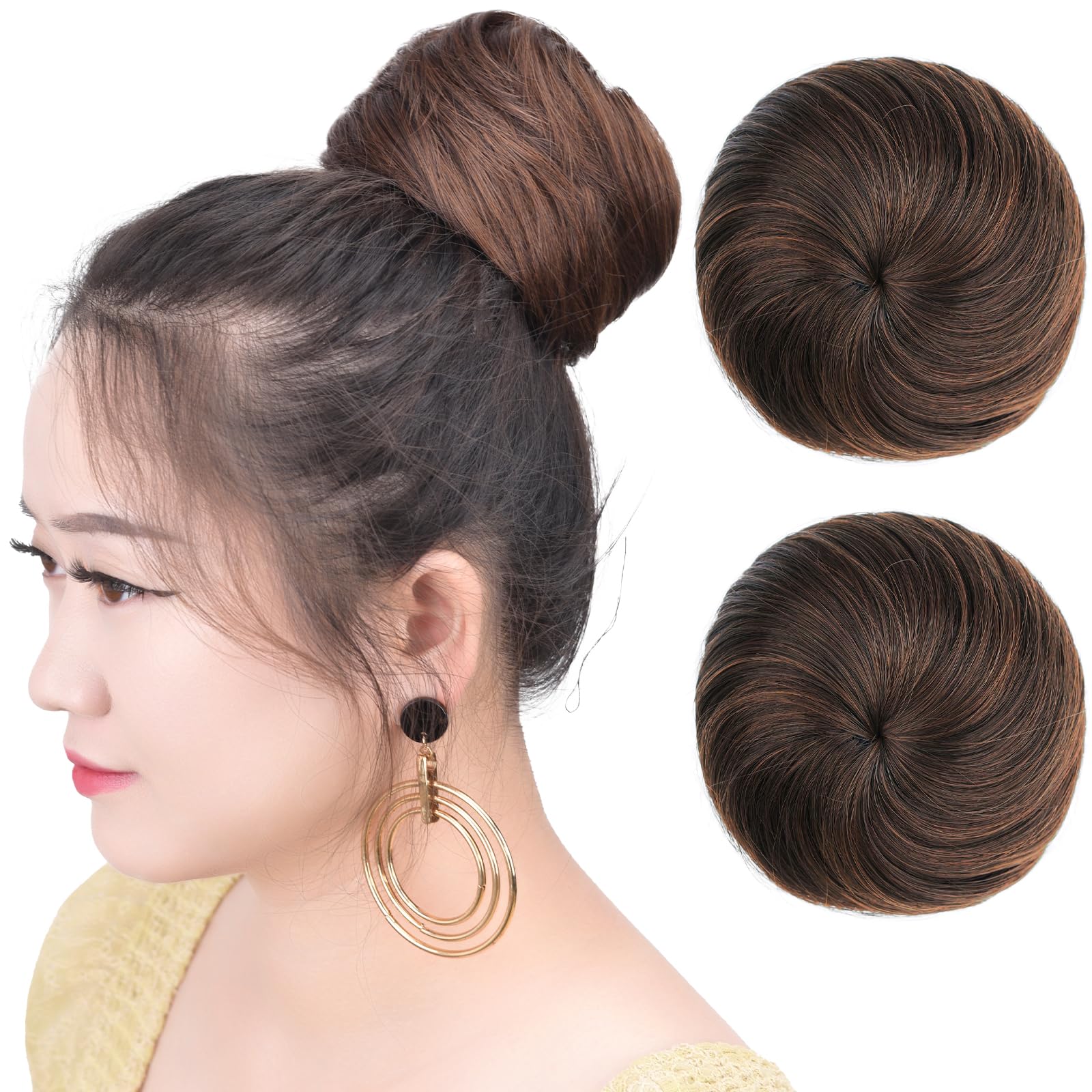 2PCS Brown Fake Hair Buns for Women & Girls - Perfect for Workplace, Bridal, Wedding & Updo Hairstyles - Natural-Looking Hairpiece Accessories