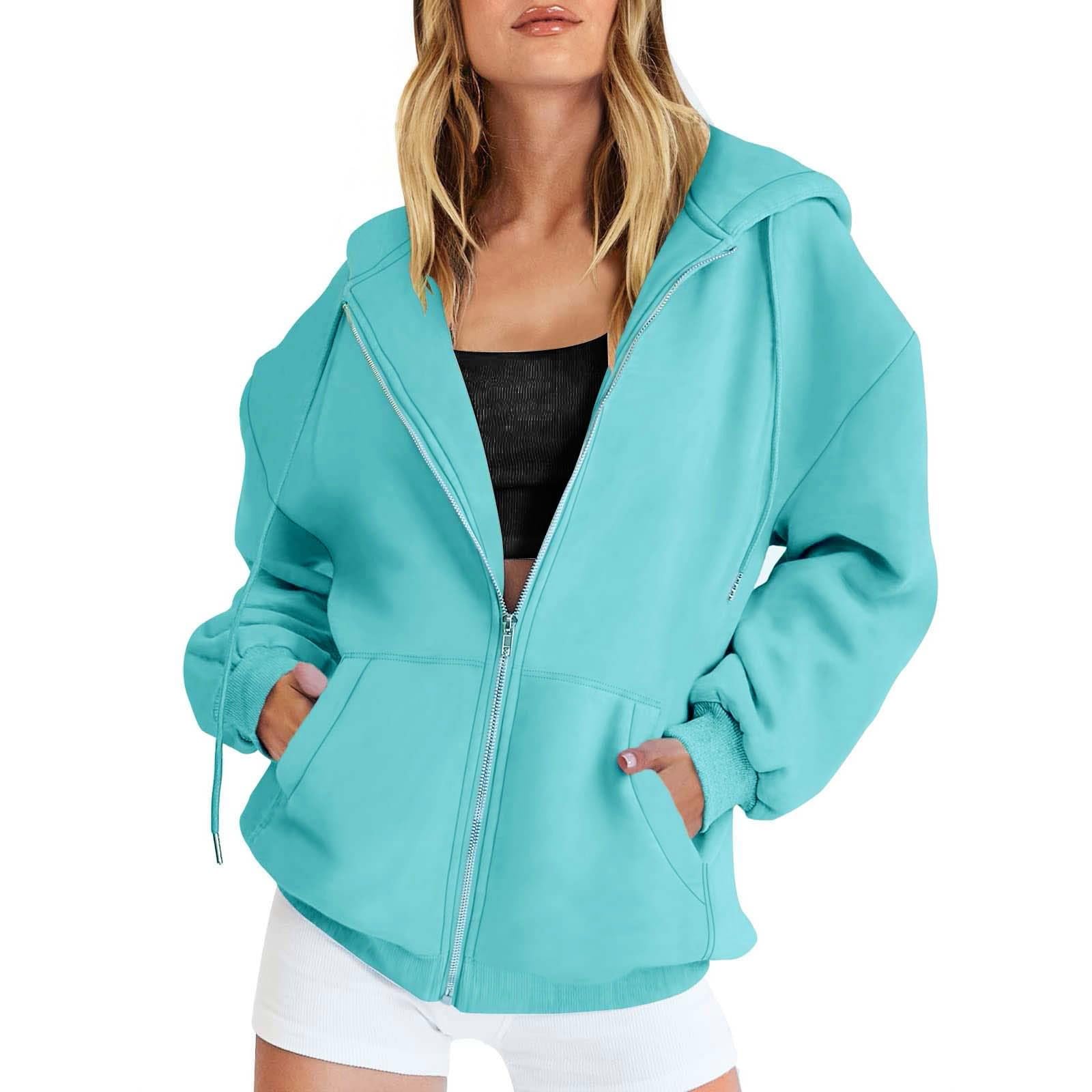 JOFOW Women's Y2K Style Thin Zip Up Hoodie - Trendy Fashion Sweatshirts & Zip Hoodies for Women - Perfect for Casual Outfits, Streetwear, and Layering in Fall/Winter