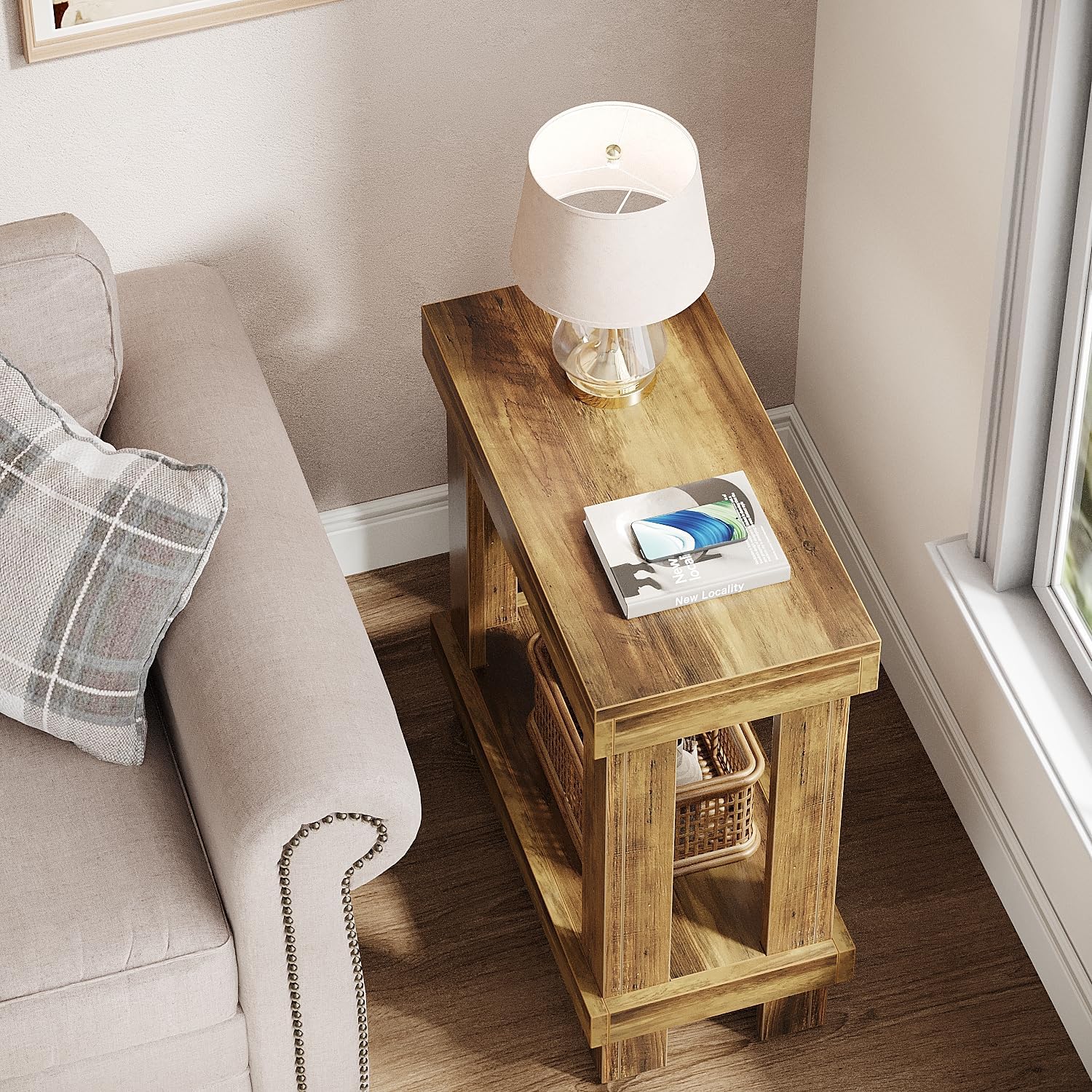 2 Tier End Table with Lower Shelf - Solid Wood Side Table for Living Room, Bedroom & Office - Perfect for Lamps, Books & Decor