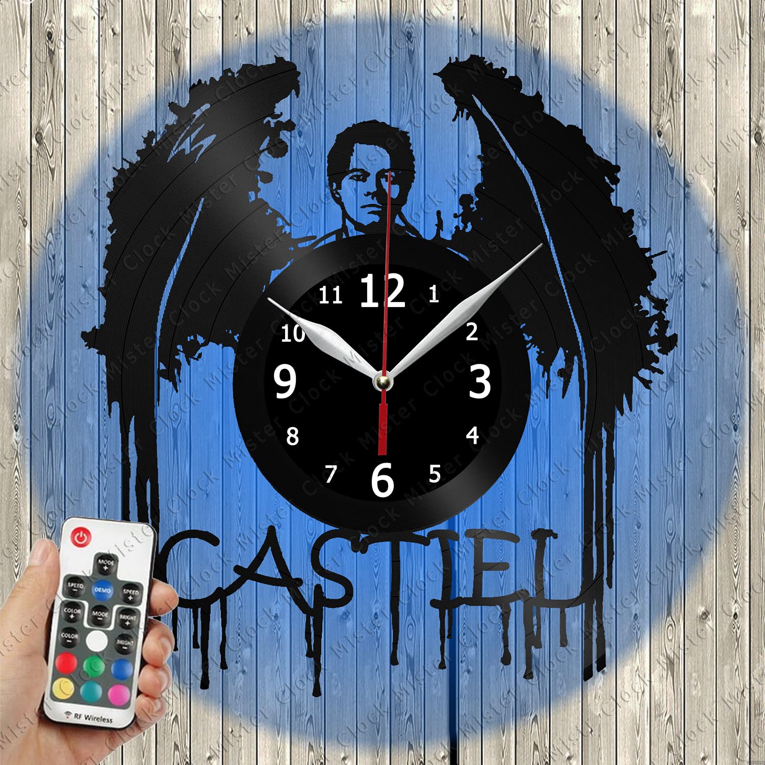 Supernatural Castiel LED Vinyl Record Wall Clock - Handmade Unique Decor with Light, Perfect for Bedroom & Living Room Wall Art, Great Gift for Fans