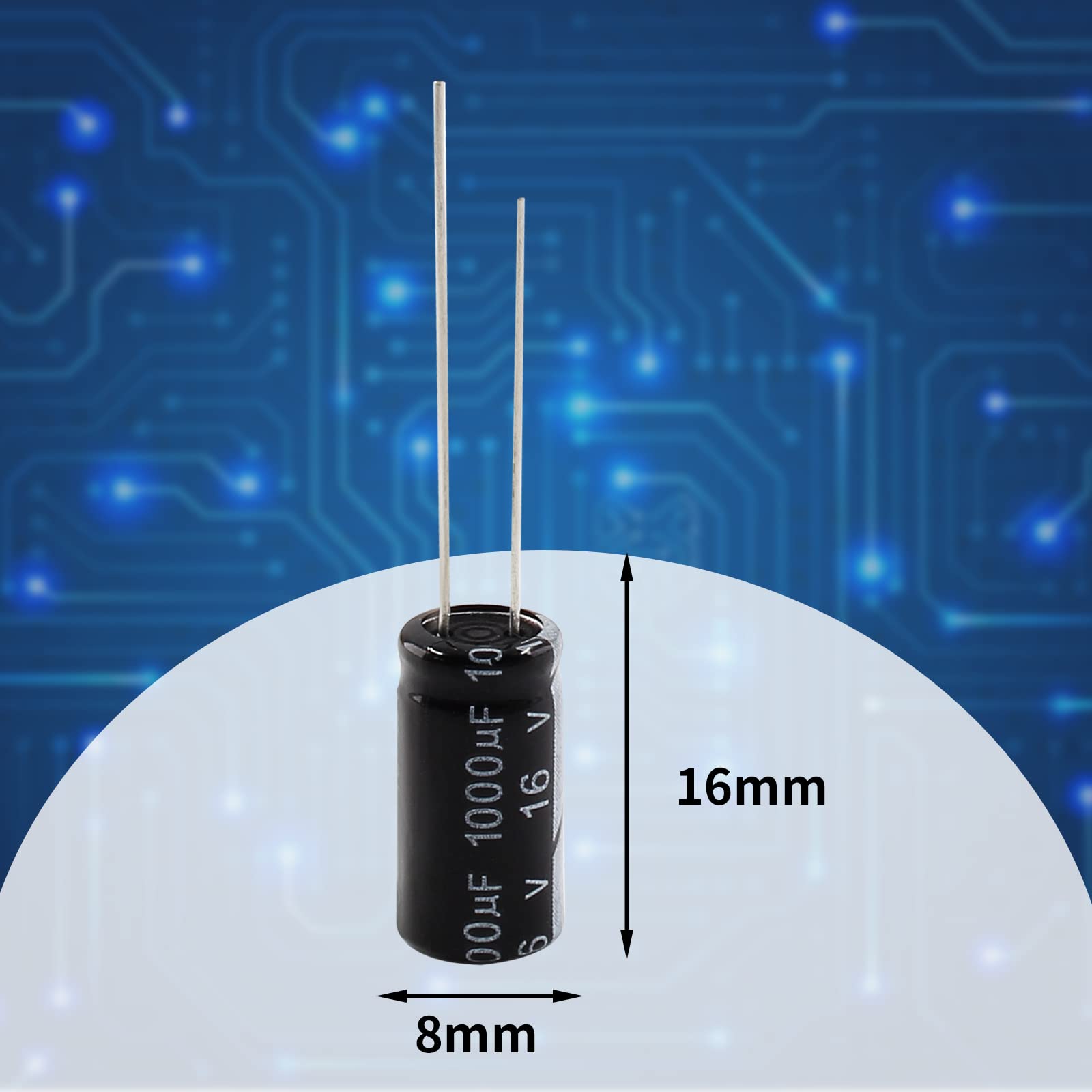 50PCS 16V 1000uF Aluminum Electrolytic Capacitors - 8x16mm Radial Lead for TV, LCD, Radio, Microwave & Gaming Electronics - Perfect for Circuit Board Repairs and DIY Electronics Projects