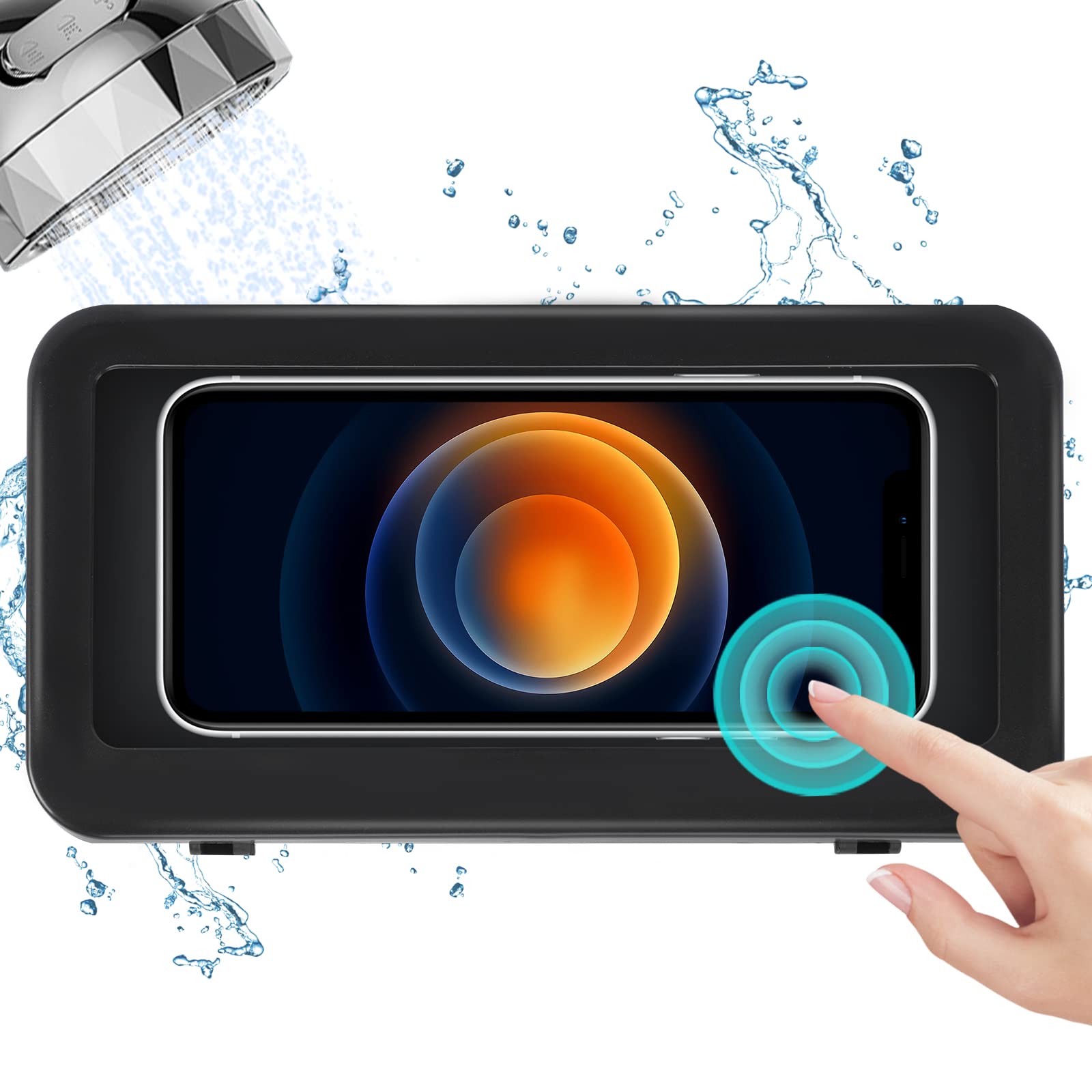 **KUNSLUCK Waterproof Shower Phone Holder - Anti-Fog Touch Screen Wall Mount for Bathroom, Mirror & Bathtub (Black) - Perfect for Music, Videos & Calls in Shower**
