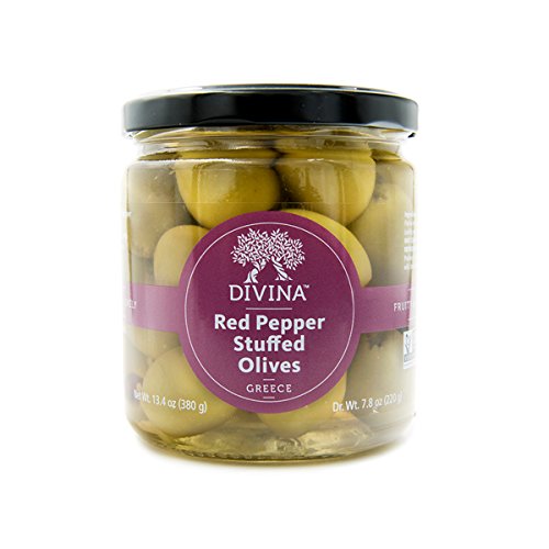 Stuffed Greek Olives with Sweet Pepper - 7.8 oz Jar | Premium Mediterranean Snack for Charcuterie Boards, Salads & Cocktail Garnish