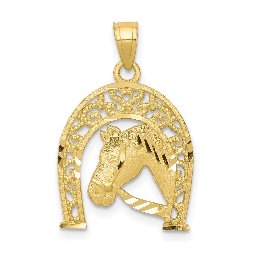 10K Yellow Gold Horseshoe Pendant with Horse Charm - Lucky Symbol for Necklace Jewelry - Perfect for Gifts, Birthdays, and Everyday Wear