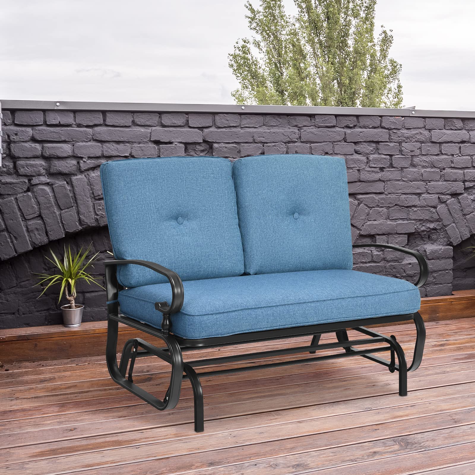 Outdoor Swing Glider Bench - 2-Person Patio Loveseat with Comfortable Cushions, Porch Rocking Chair for Garden, Balcony & Poolside - Turquoise | Perfect for Relaxing Outdoors & Enjoying Nature