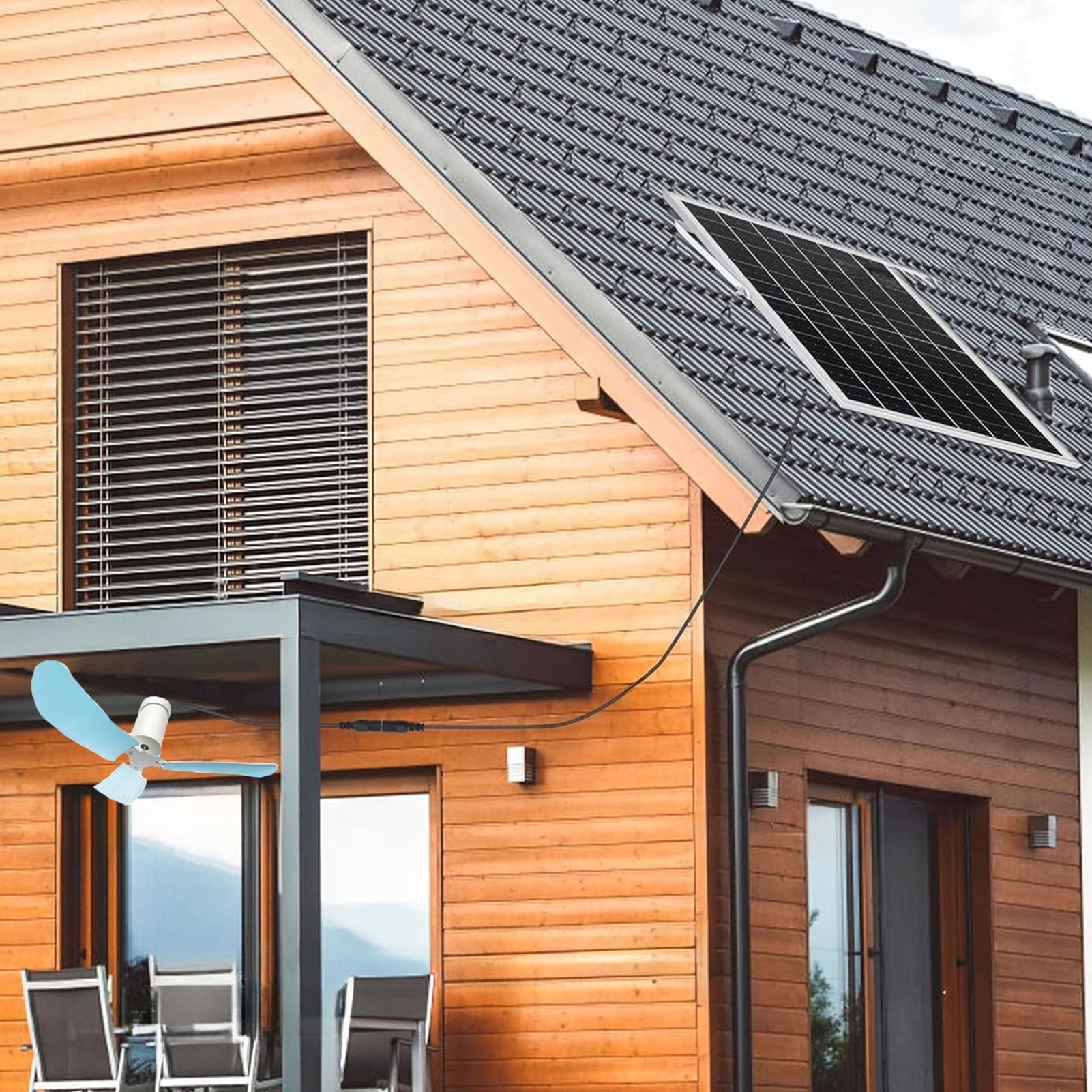 Snaweo 30cm/11.8in Solar Powered Ceiling Fan with Switch Cord - 6 Blade Rechargeable Hanging Fan for Gazebo, Chicken Coop, Greenhouse - Perfect for Outdoor Cooling, Ventilation & Energy Savings