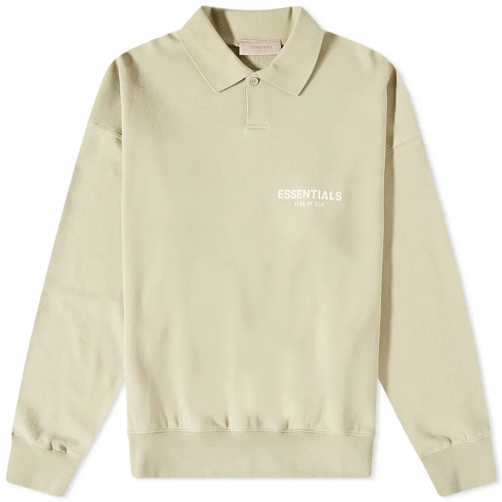 Fear of God Essentials Men's Long Sleeve Polo Sweater - Soft Cotton Knit Pullover, Wheat Color | Casual Streetwear for Fall & Winter Outfits