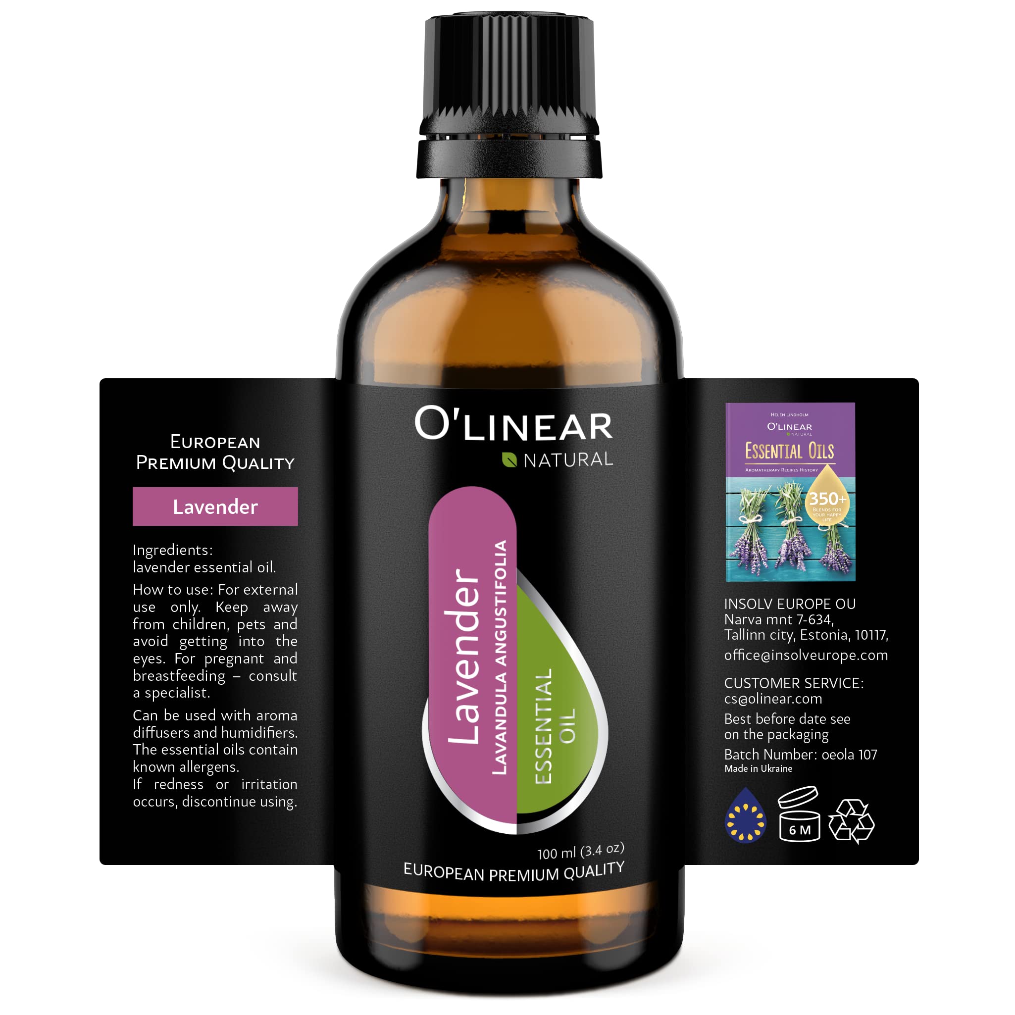 **O'linear Pure Lavender Essential Oil - 3.4 FL Oz Aromatherapy Oil for Stress Relief, Diffuser, Humidifier & Candle Making - Promotes Relaxation & Deep Sleep - Perfect for Bedroom, Spa & Home Wellness**