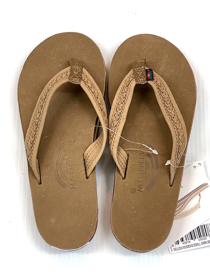 Rainbow WILLOW Women's Double Layer Arch Support Leather Braided Strap Sandals - Dark Brown Comfortable Summer Walking Shoes for Beach, Vacation & Casual Outings
