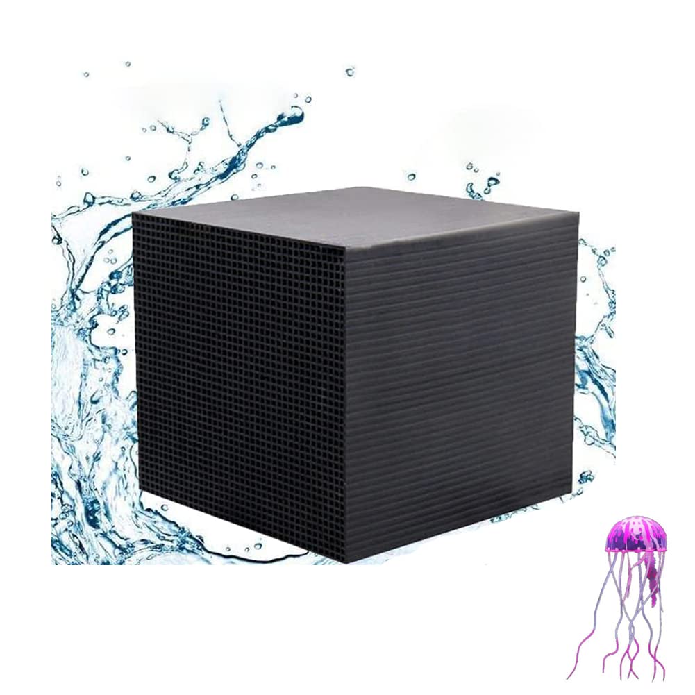Peng Fang Activated Carbon Water Purifier Cube - Premium Activated Carbon Water Filter for Aquariums, Fish Tanks, Ponds & Horse Water Troughs | 2 Luminous Jellyfish Included | Improves Water Clarity & Removes Odors | Perfect for Home Aquariums, Outdoor Ponds & Livestock Watering