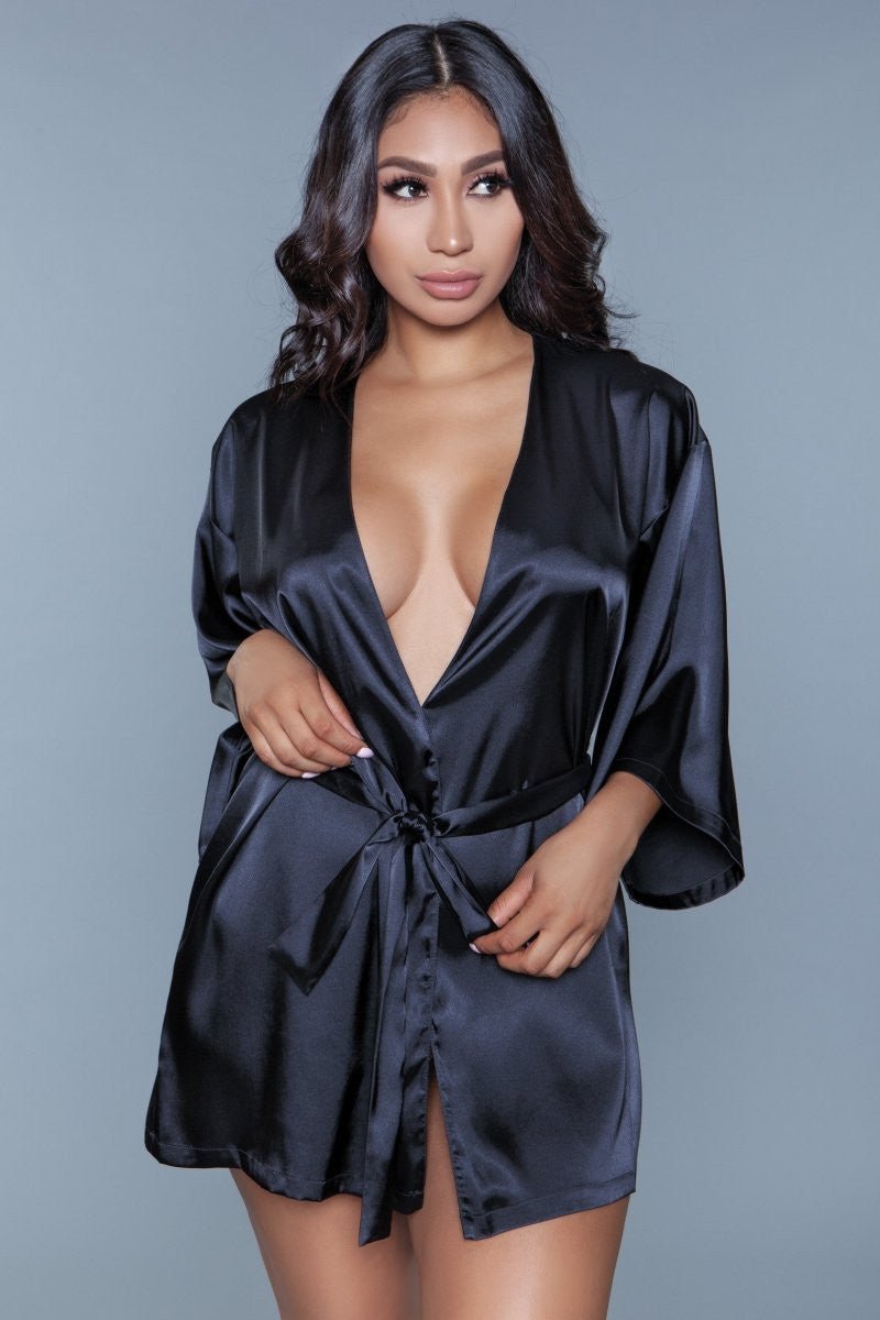 BeWicked Women's Amora Robe 1964 - Sexy Lingerie Robe for Women, Vintage Inspired Satin Robe with Lace Trim - Perfect for Valentine's Day, Bridal Shower, Anniversary Gift & Boudoir Photography