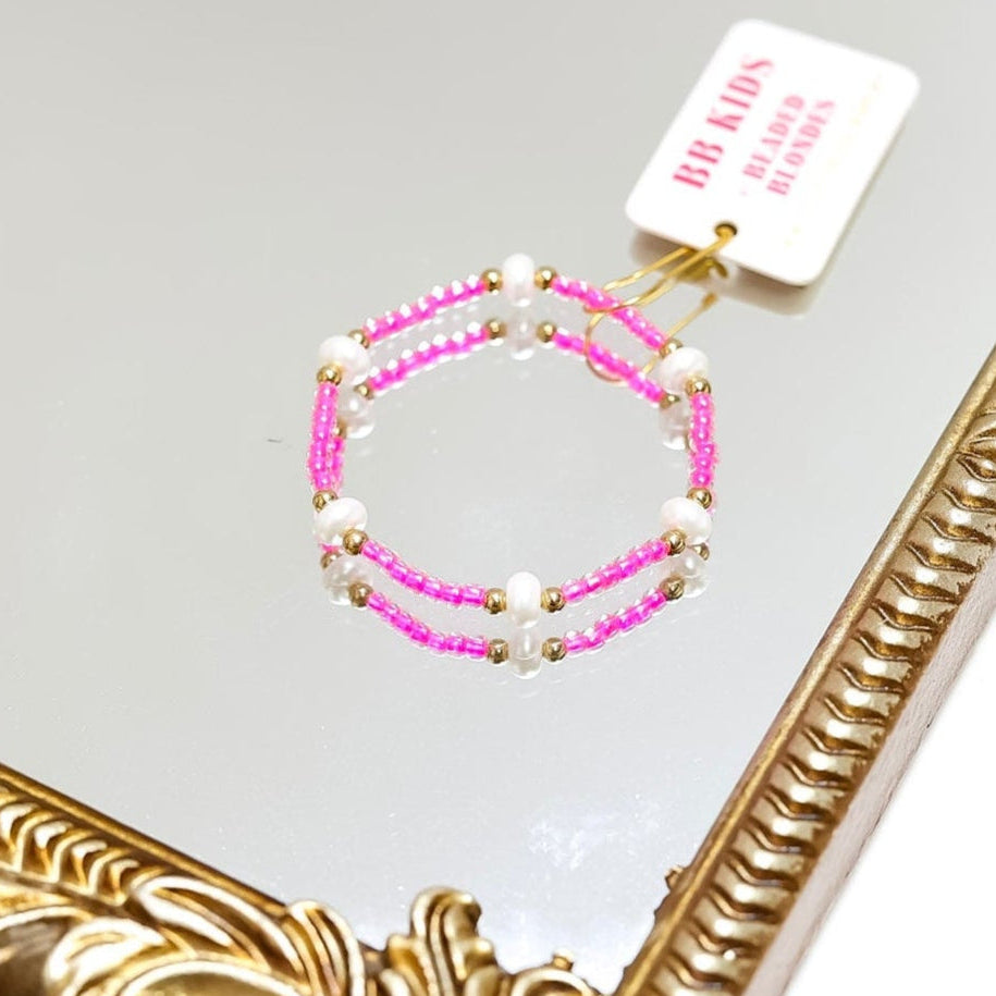 Beaded Blondes Baby Bracelet - Hot Pink Pearl Beaded Jewelry for Newborn Girls | Perfect for Baby Showers, Christenings & Photo Shoots