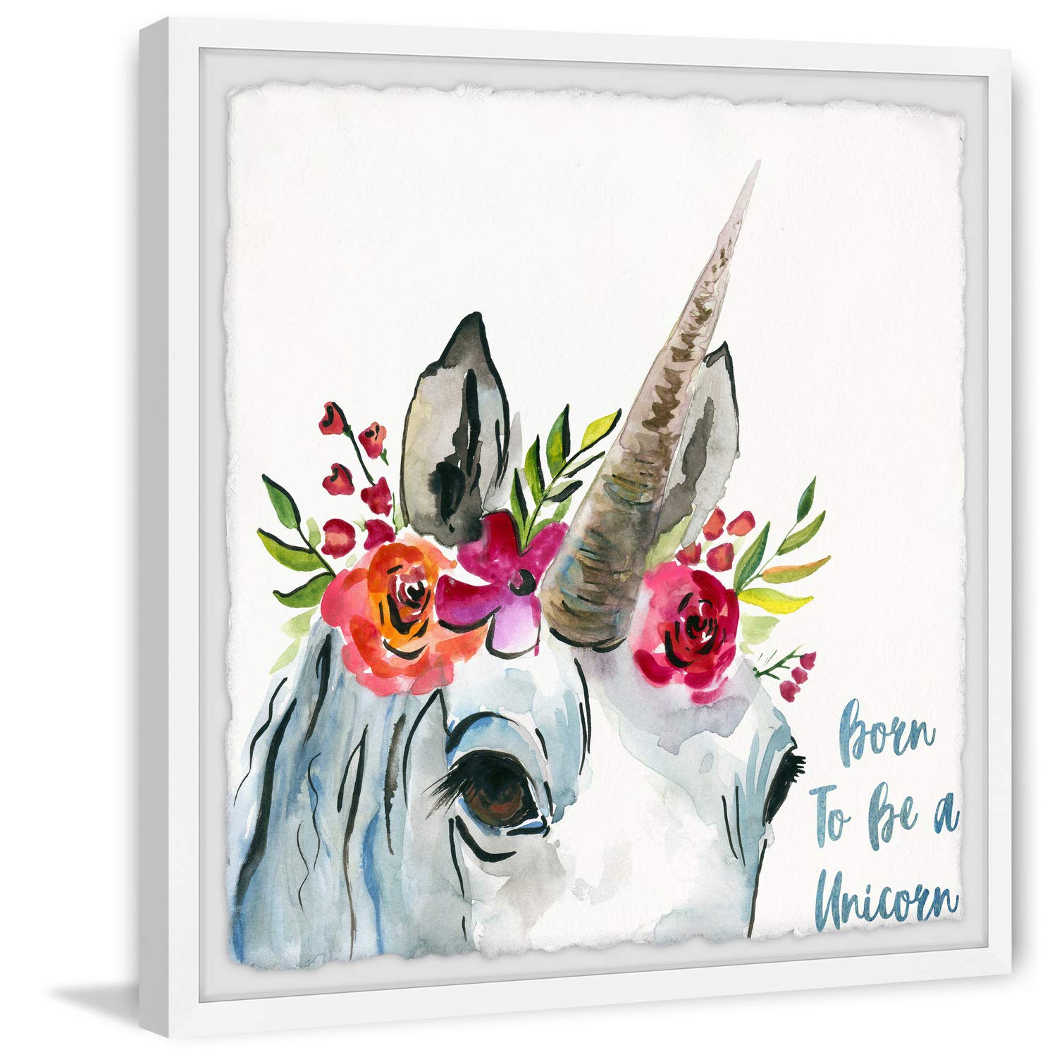 Marmont Hill Born Unicorn II Framed Canvas Art Print - 18x18 Inch Wall Decor for Nursery, Kids Room & Fantasy Themed Spaces