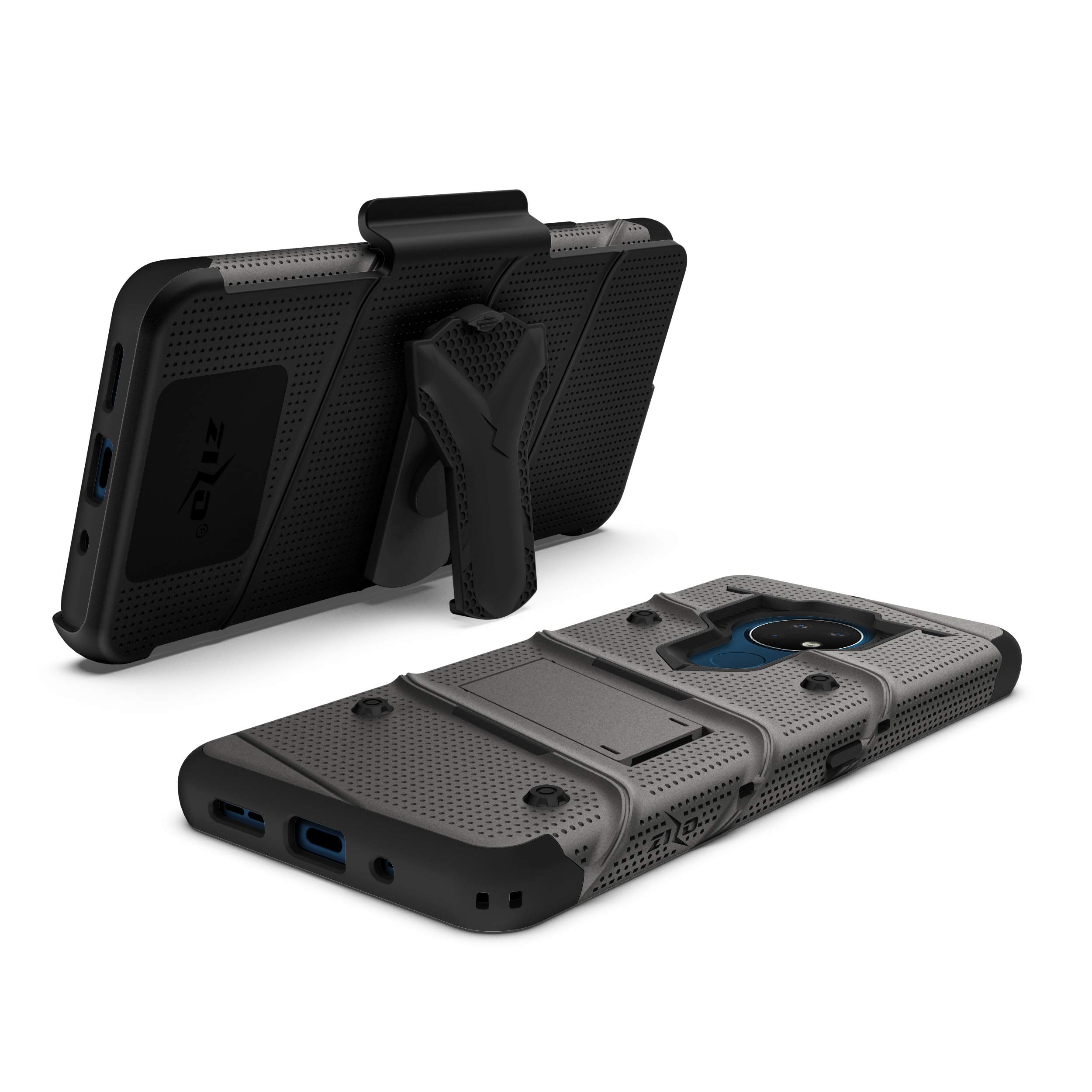ZIZO Bolt Series Rugged Case for Nokia C5 Endi - Shockproof Cover with Built-in Screen Protector, Kickstand, Holster & Lanyard (Gun Metal Gray/Black) - Perfect for Outdoor Activities, Work & Travel Protection