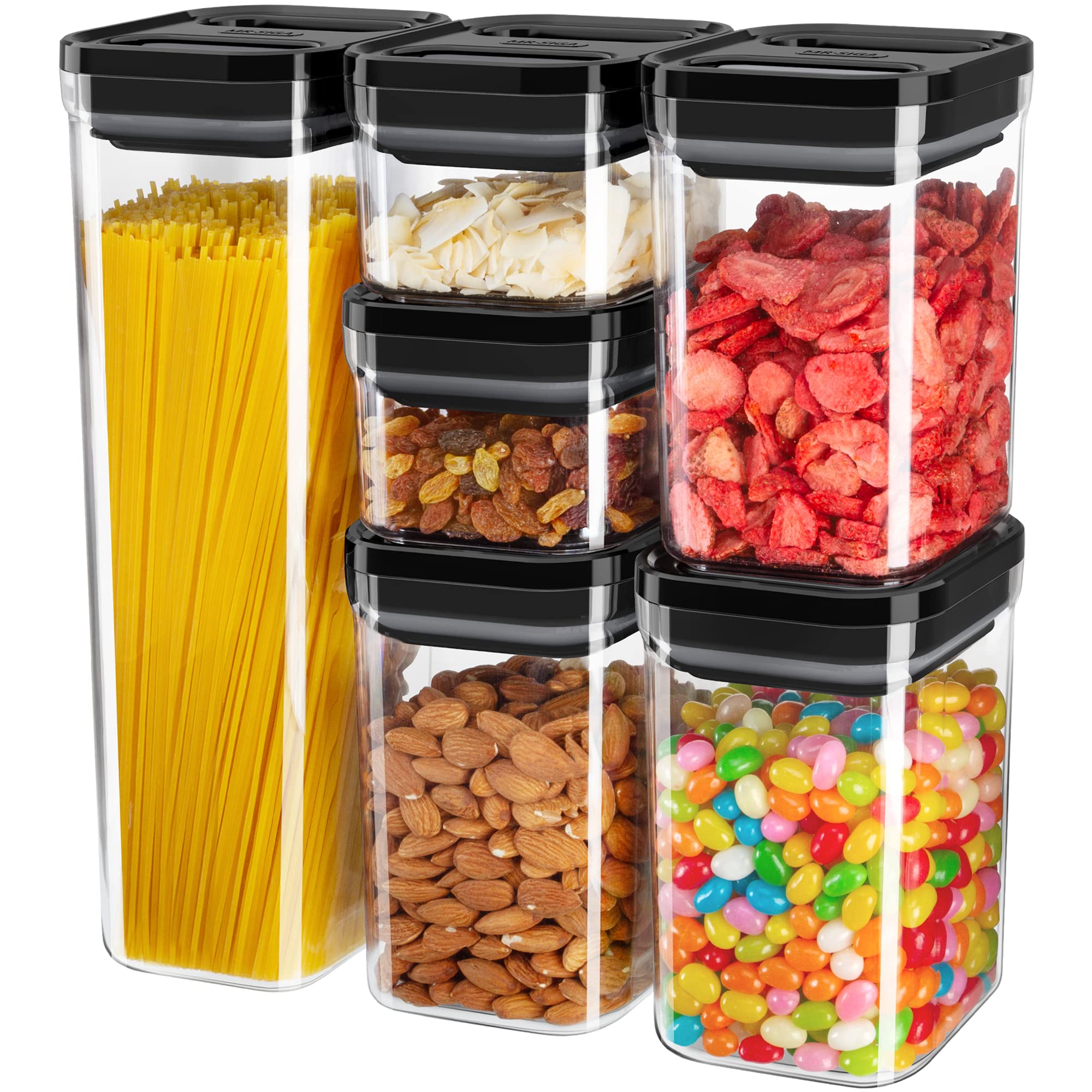 MR.SIGA 6-Piece Airtight Food Storage Container Set - BPA Free Kitchen Pantry Organization Canisters for Cereal, Pasta, Spaghetti & Dry Goods | One-Handed Operation | Perfect for Pantry, Kitchen & Meal Prep Organization
