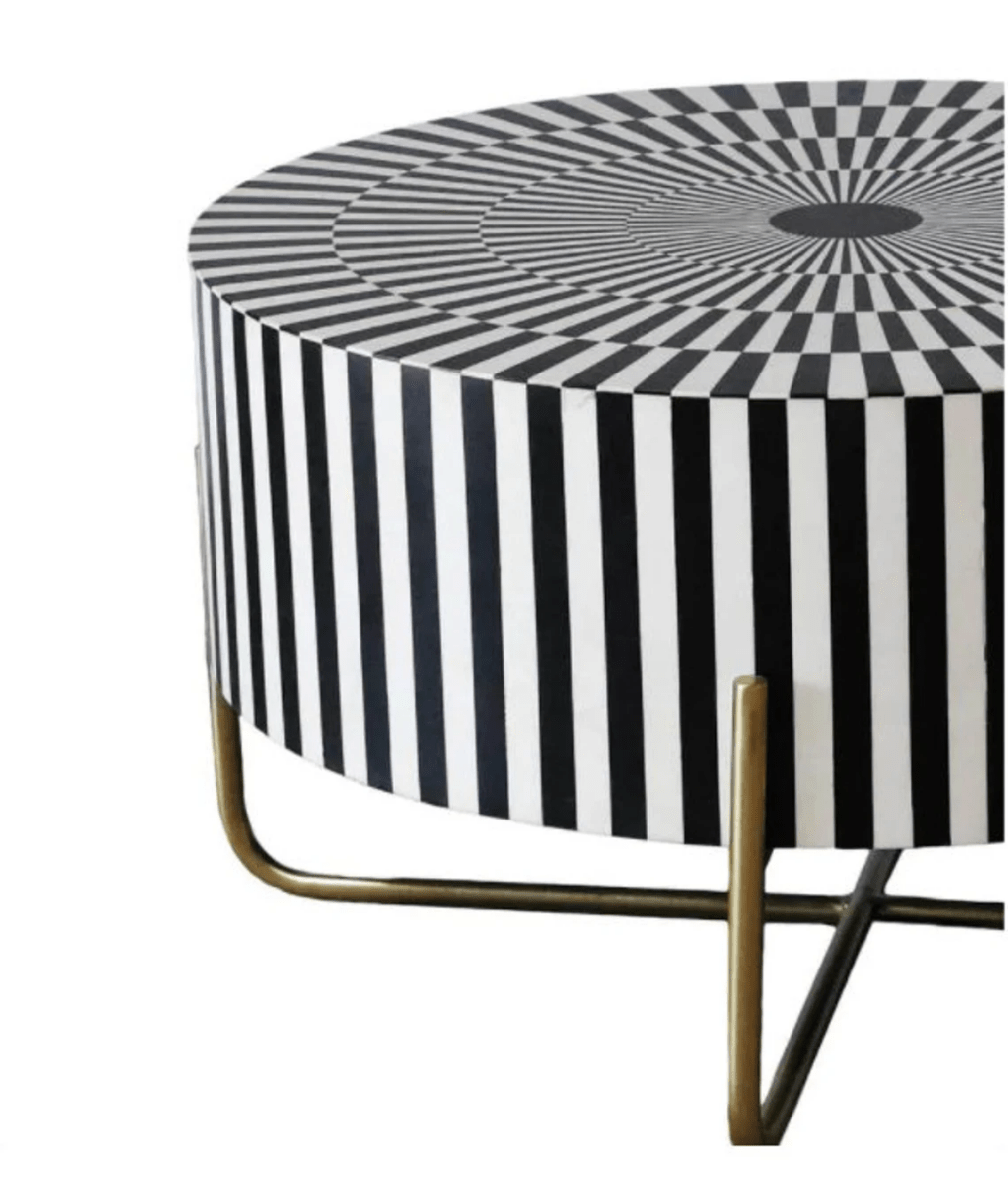 Handmade Striped Waterfall Pattern Coffee Table - Bone Inlay Wooden Furniture for Living Room, Lounge & Home Decor | Modern Boho Style Accent Table
