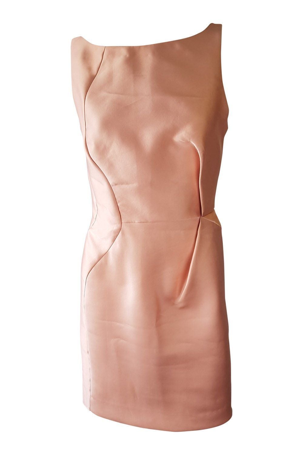 J.MENDEL Oyster Pink Silk Backless Mini Dress - Women's Size UK 8 (US 4) - Elegant Evening Gown for Cocktail Parties, Weddings & Special Occasions