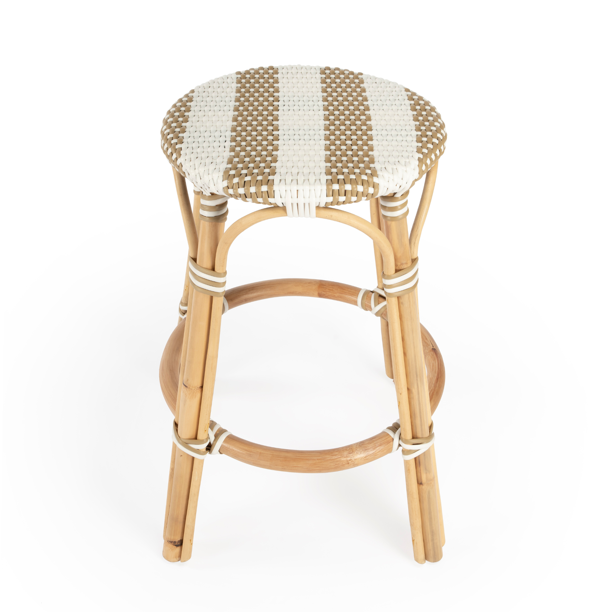 Beige and White Striped Rattan Frame Counter Stool - 24