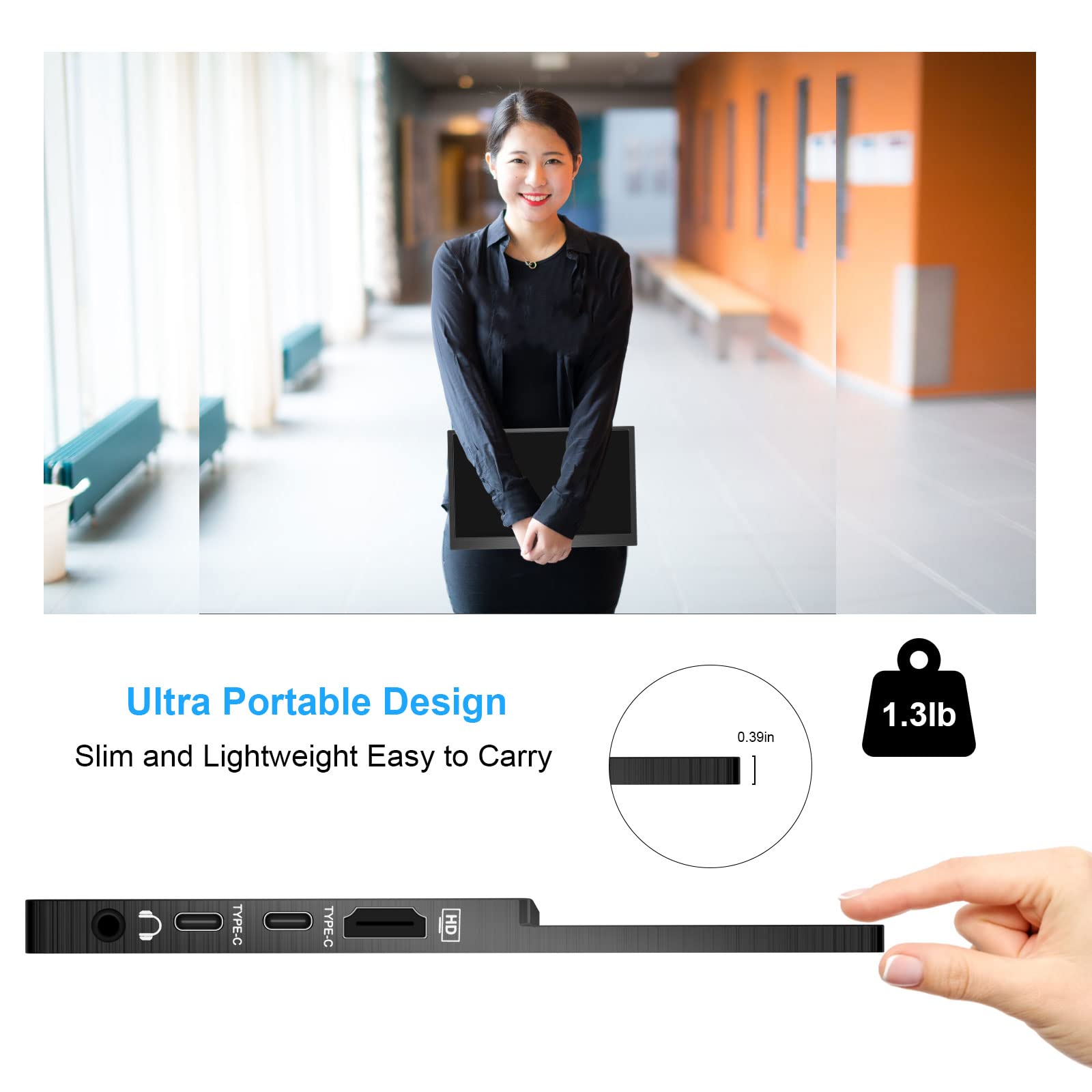 11.6 Inch Portable Touchscreen Monitor with USB-C & HDMI - 1366x768 HD Display for Laptop, PC, Raspberry Pi, PS4, Xbox - Perfect for Gaming, Work & Travel