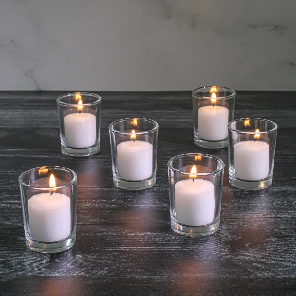 144-Pack Richland Unscented White Votive Candles & Clear Glass Eastland Votive Holders Set - Perfect for Weddings, Parties, Restaurants, and Home Decor