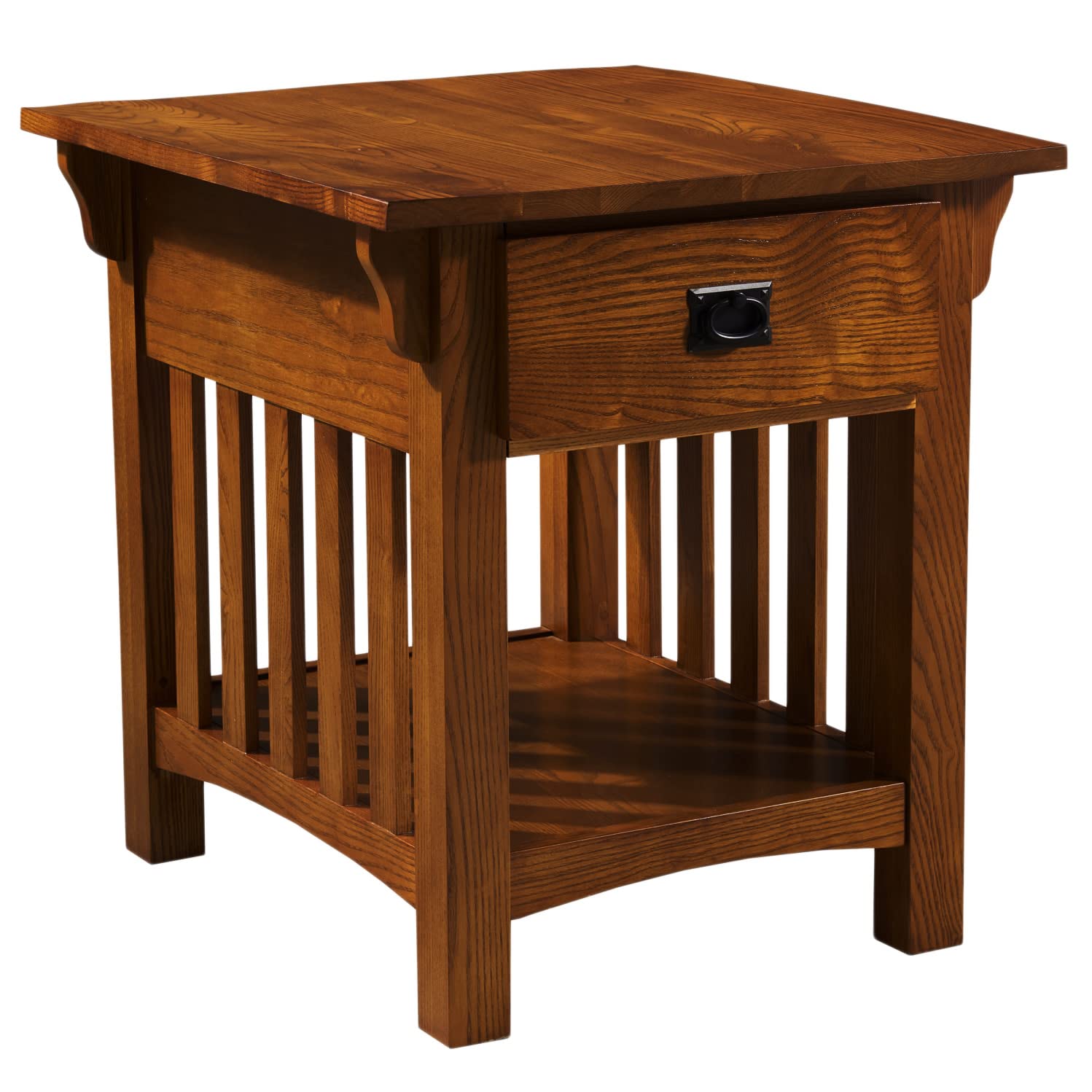 Leick Home 8222-SC Mission Style Solid Wood End Table with Locking Secret Compartment - Medium Oak Finish - Living Room Side Table for Home Decor & Storage Solutions