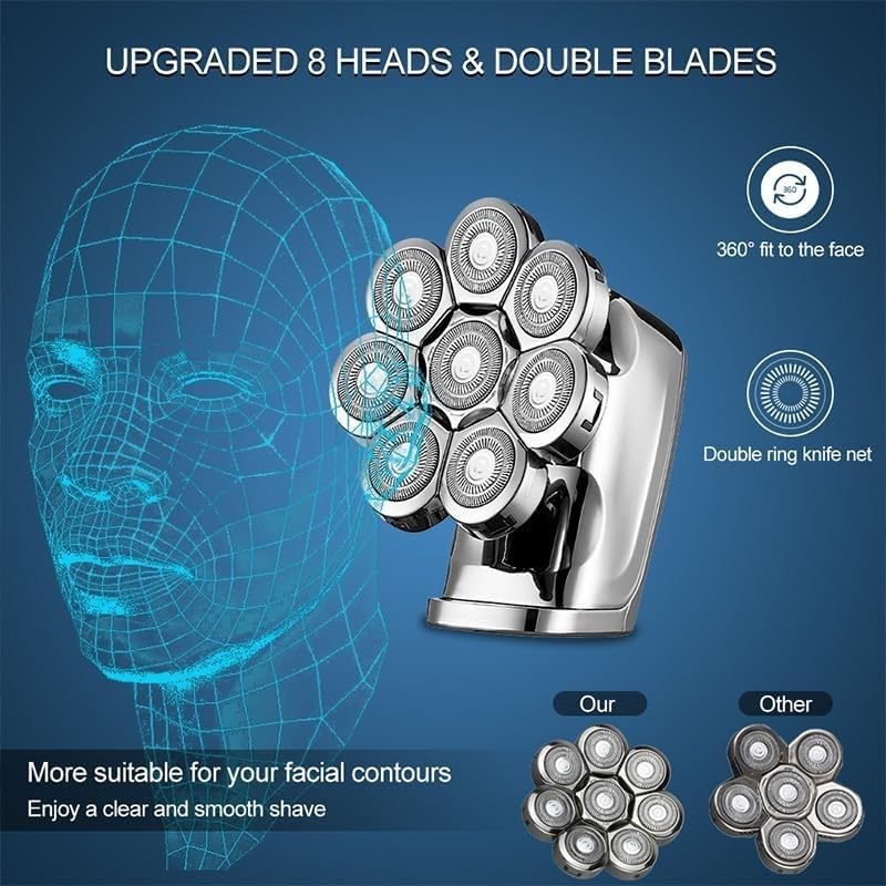 Men's Electric Razor & Shaver - 8-Blade Floating Head, Waterproof, Rechargeable Hair Clipper for Bald Head & Beard Trimming - Perfect for Travel, Home & Gym Use