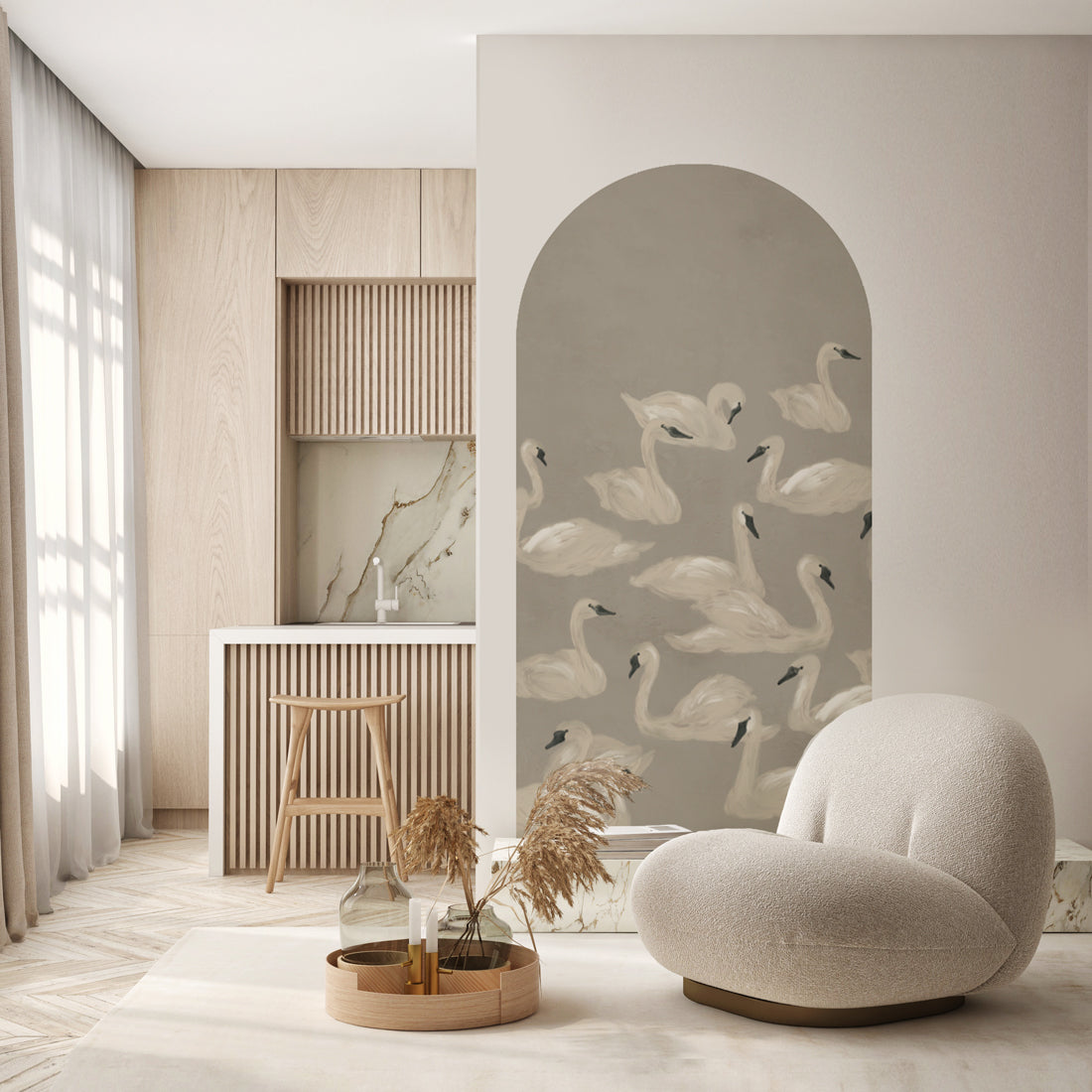 Self-Adhesive Peel and Stick Arch Wallpaper Decal - Elegant Dancing Swan Design for Home Decor | Perfect for Bedroom, Nursery, and Living Room Wall Art