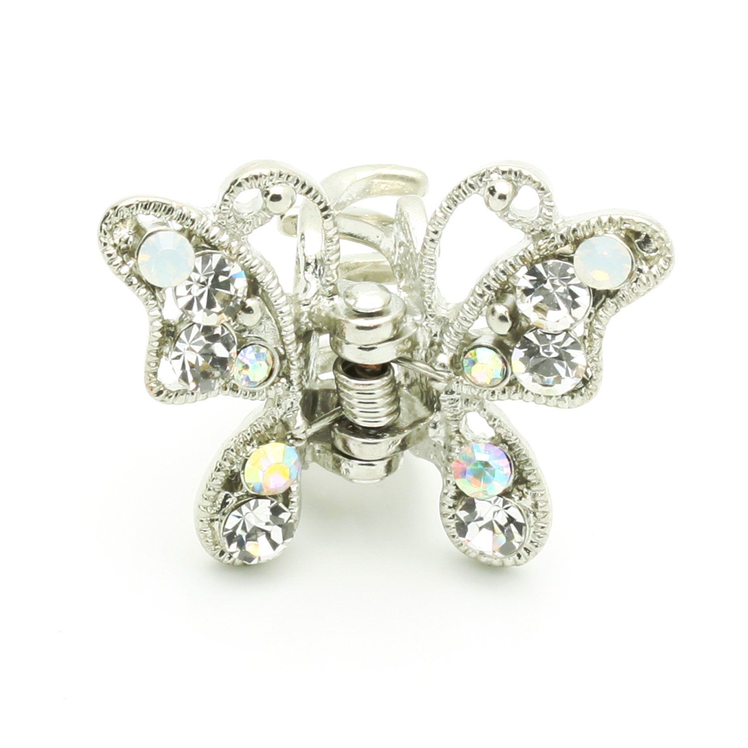 Vintage Butterfly Rhinestone Crystal Hair Claw Clips - Small Decorative Hair Jaw Clips Set of 2, White - Perfect for Bridal, Prom, Party & Everyday Hairstyles