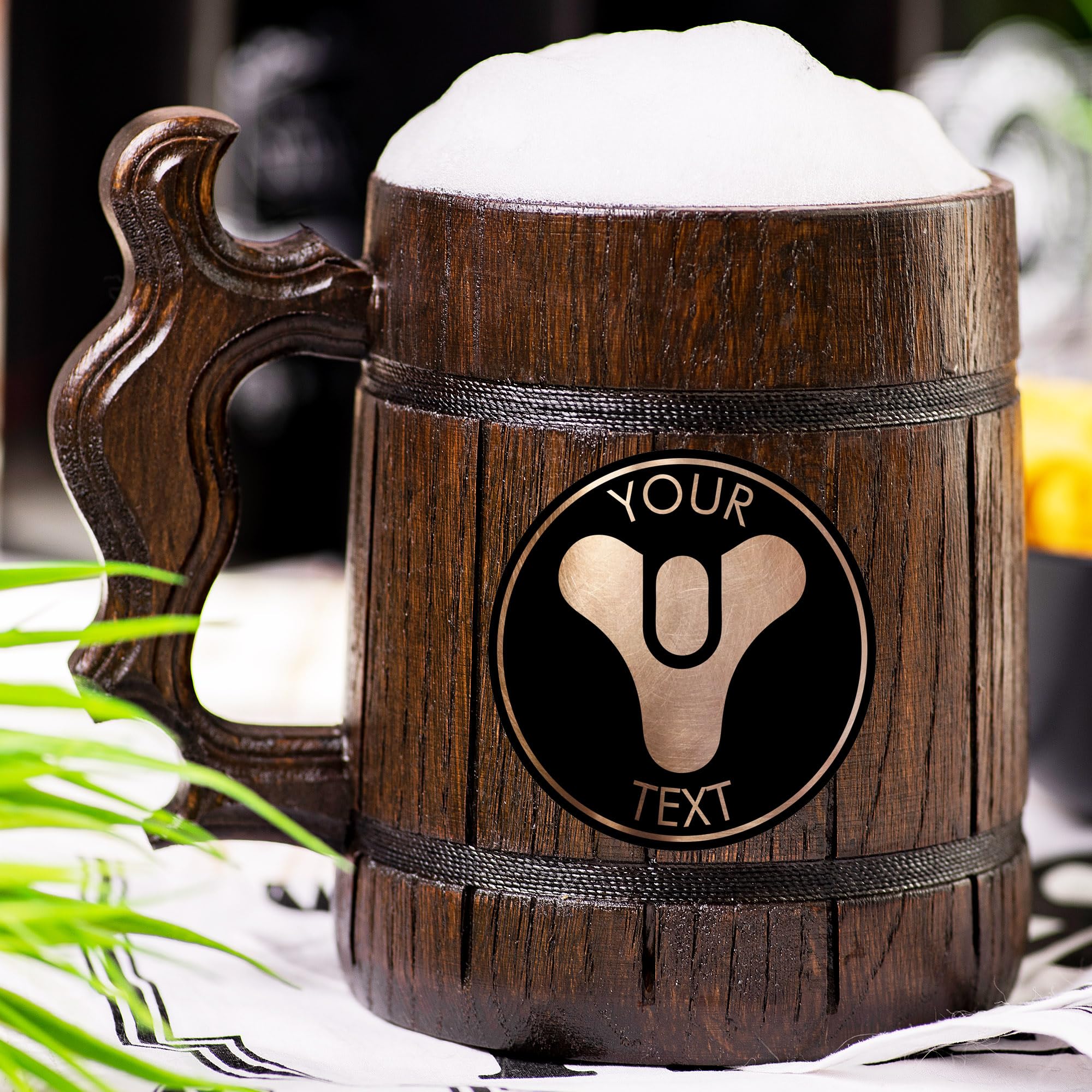 Personalized Tricorn Custom Beer Mug - Engraved Wooden Tankard Stein for Men, Unique Gamer Geek Gift for Anniversary, Birthday, Father's Day & Wedding - Perfect for Home Bars, Man Caves & Game Nights