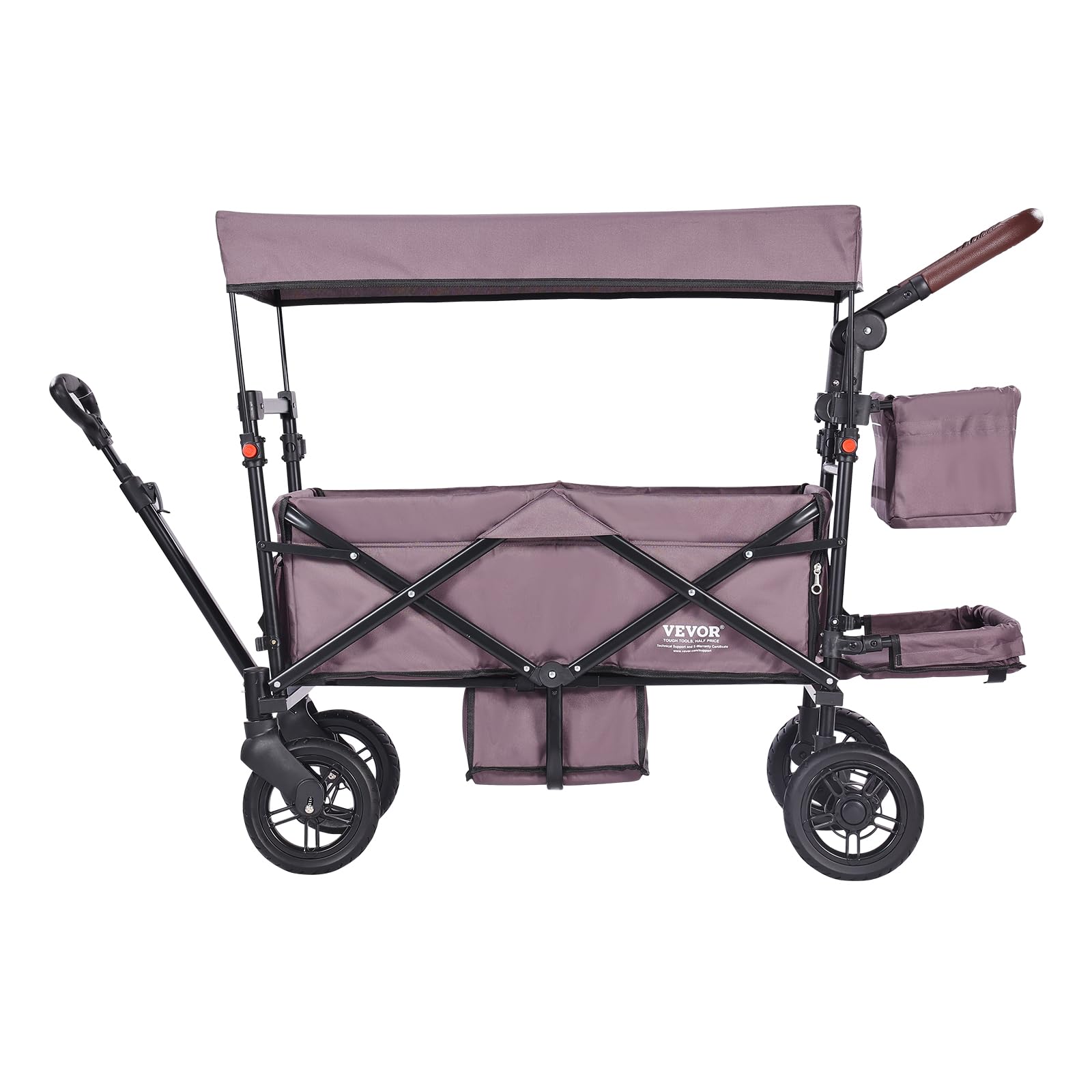 VEVOR Double Stroller for 2 Kids - Foldable 4-Wheel Wagon with Adjustable Handle, Safety Harness & Removable Canopy - Perfect for Camping, Beach Outings & Family Walks (Dark Purple)